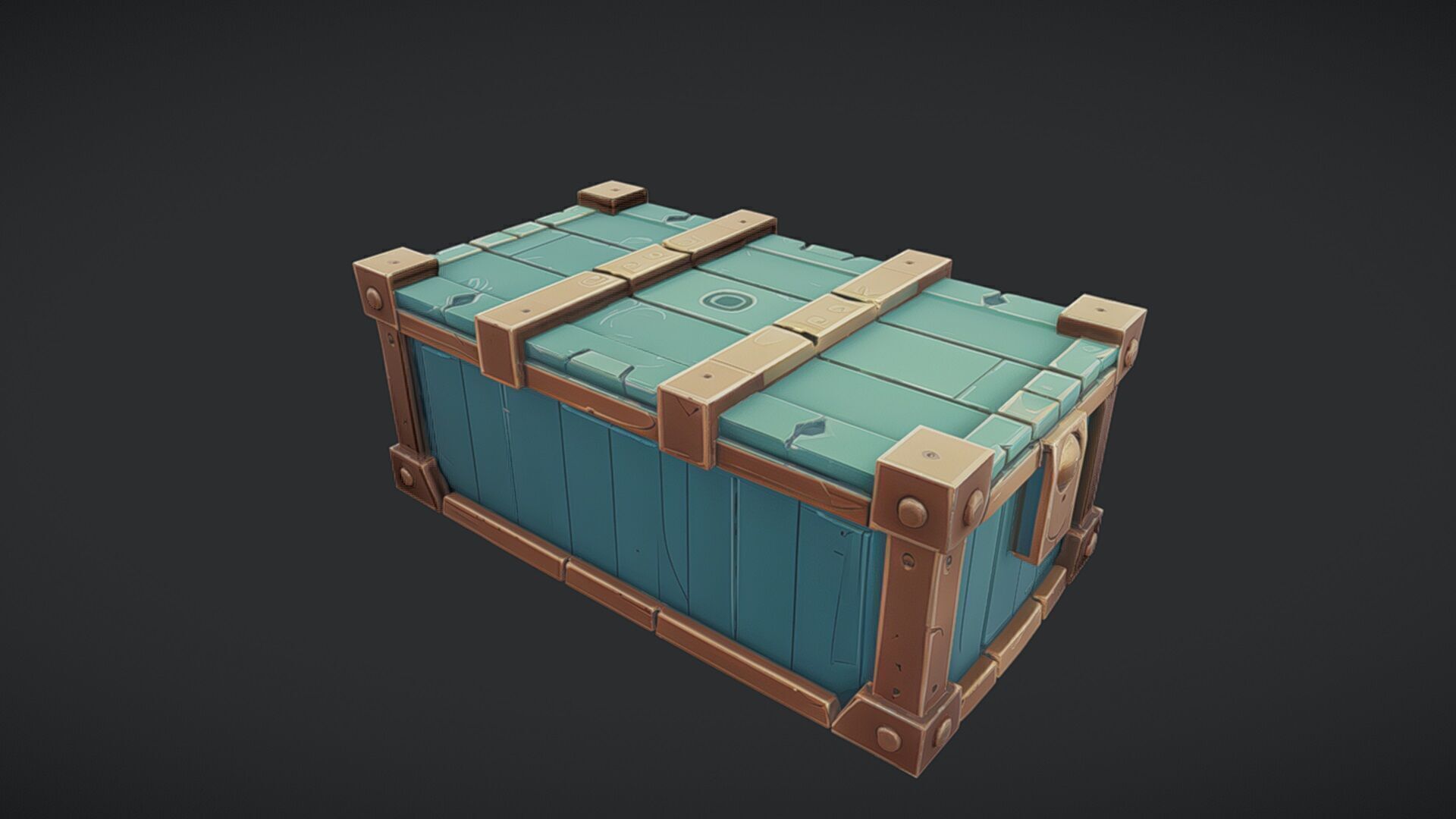 wooden treasure chest 3D model_2