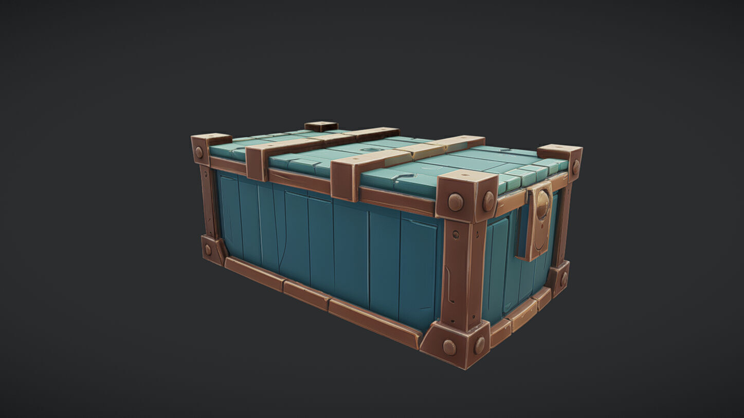 wooden treasure chest 3D model_5