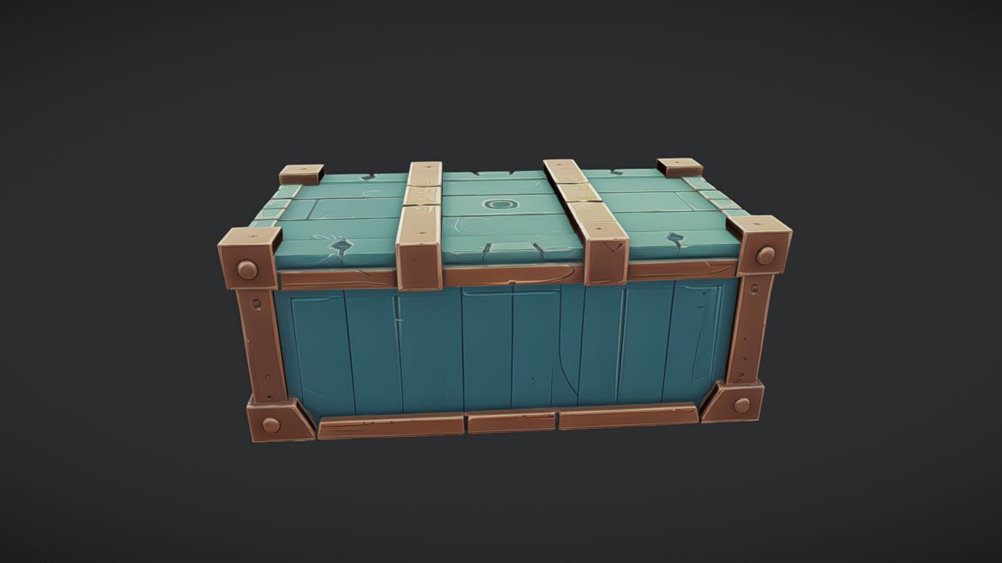 wooden treasure chest 3D model_3