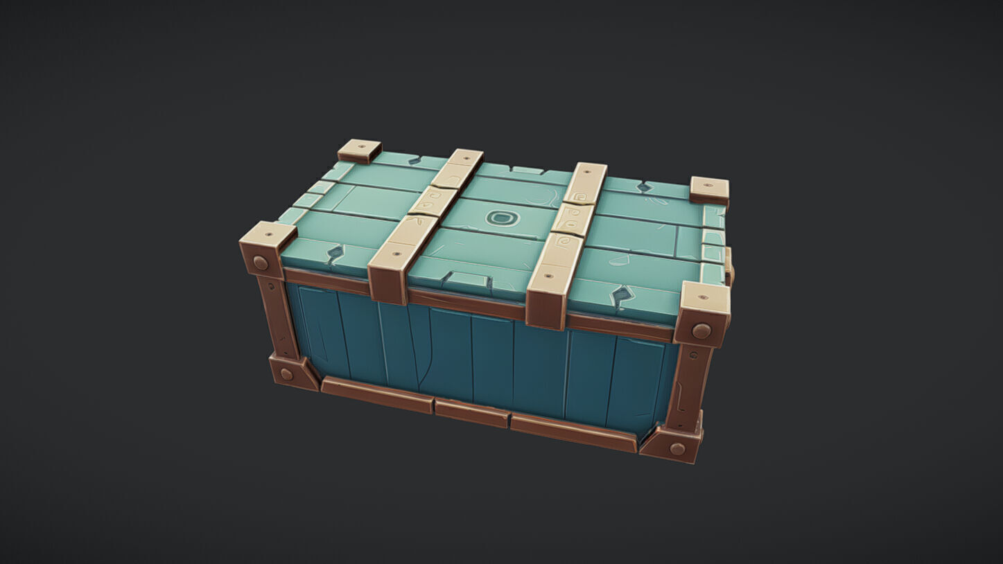wooden treasure chest 3D model_6