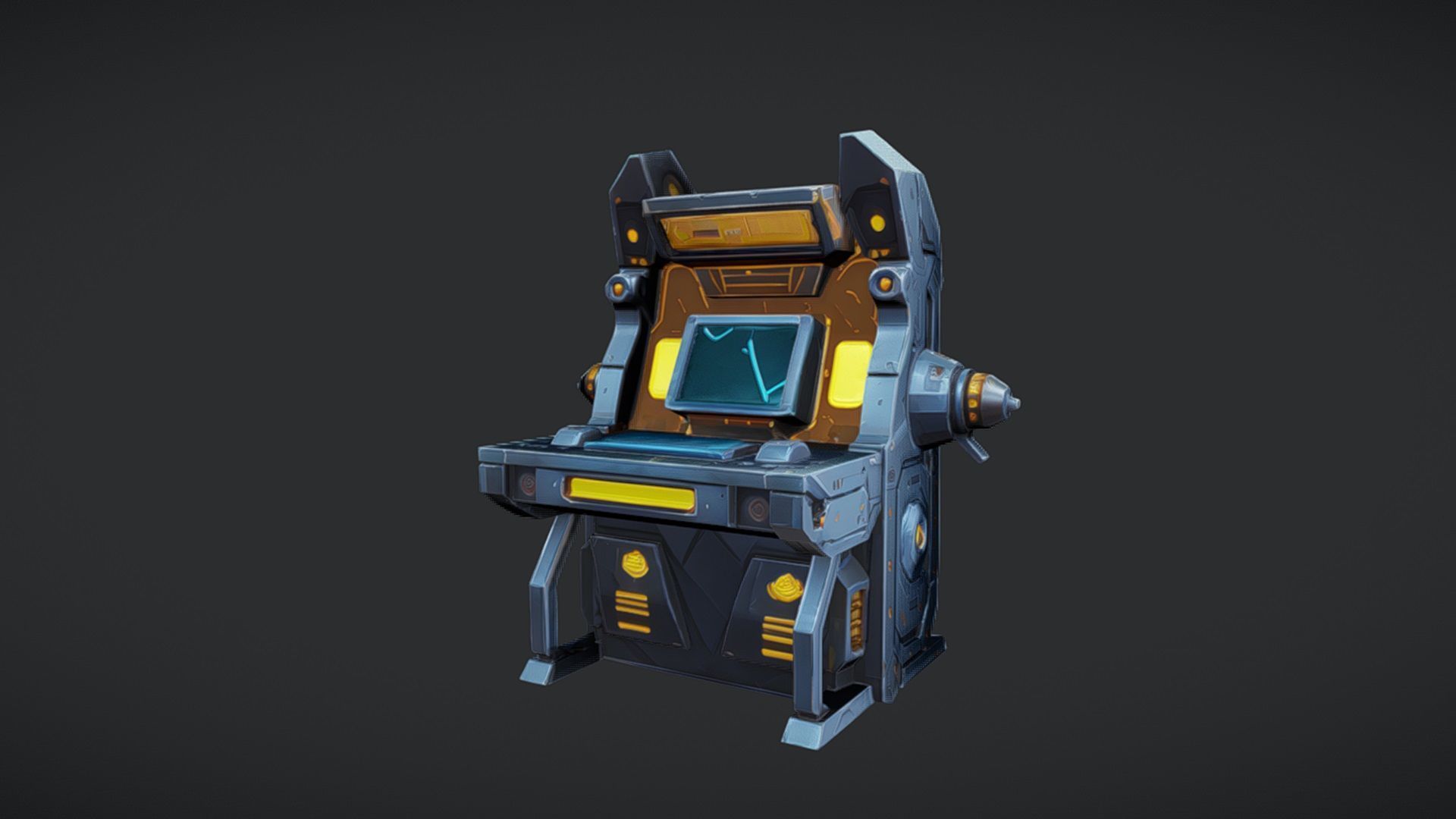 futuristic computer workstation 3D model_1