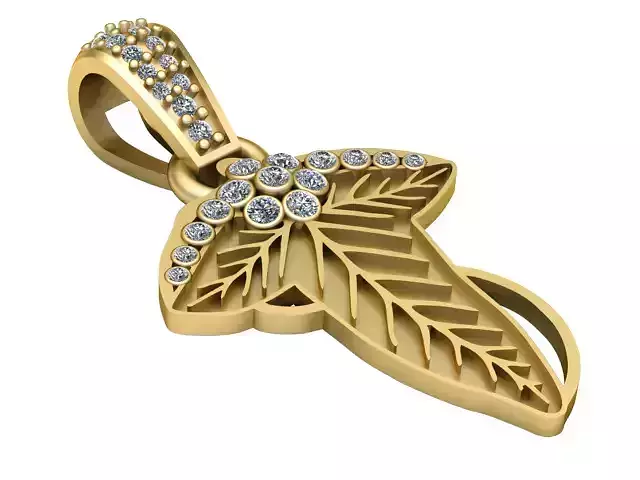 CROSS STYLE GOLDEN LEAFS PENDANT 3D PRINTABLE MODEL