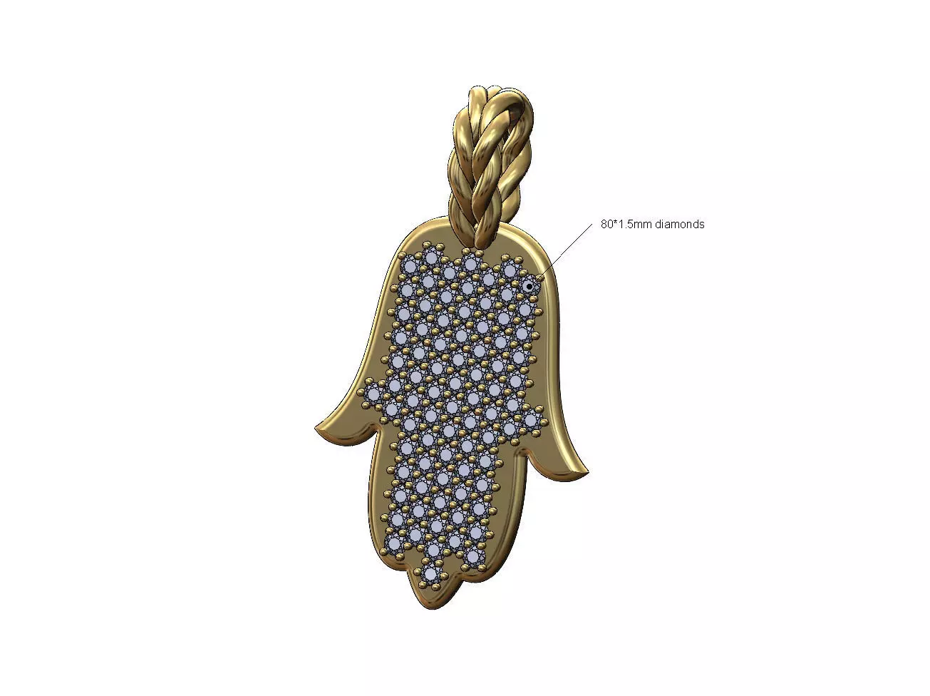 Braided wire diamond pave Hamsa khmissa pendant bracelet charm 3D print model