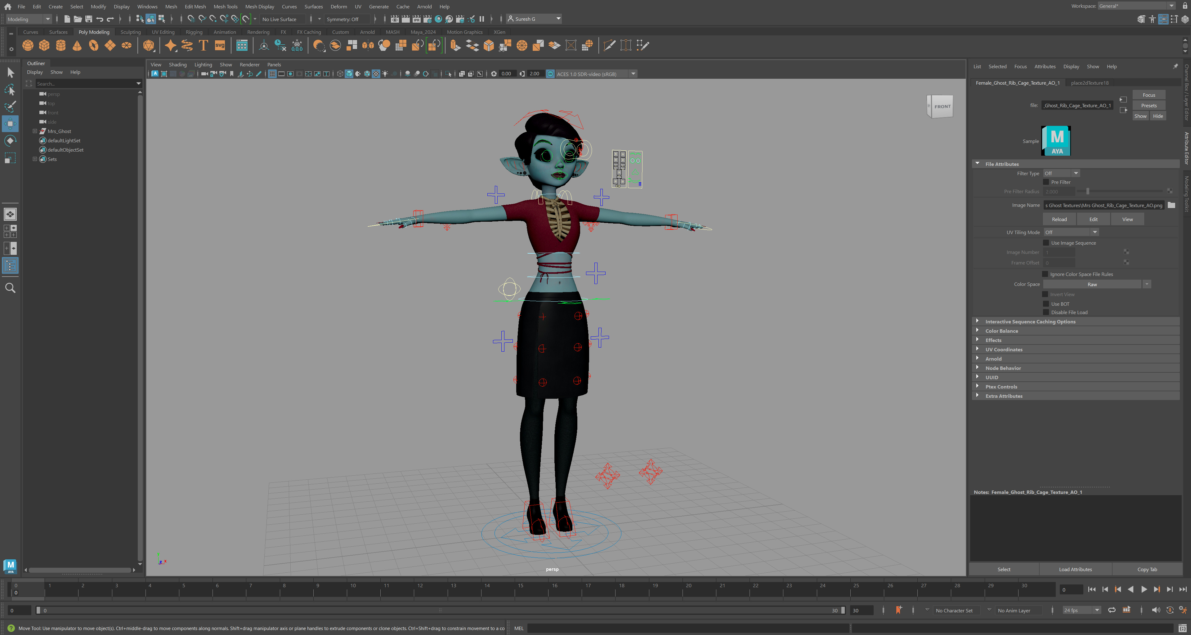 Semi-Realistic FeMale GHOST Character with Rig Low-poly 3D model_11