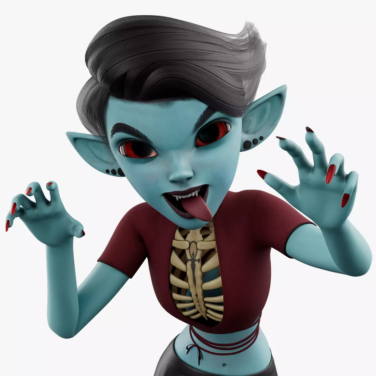 Semi-Realistic FeMale GHOST Character with Rig Low-poly 3D model_0