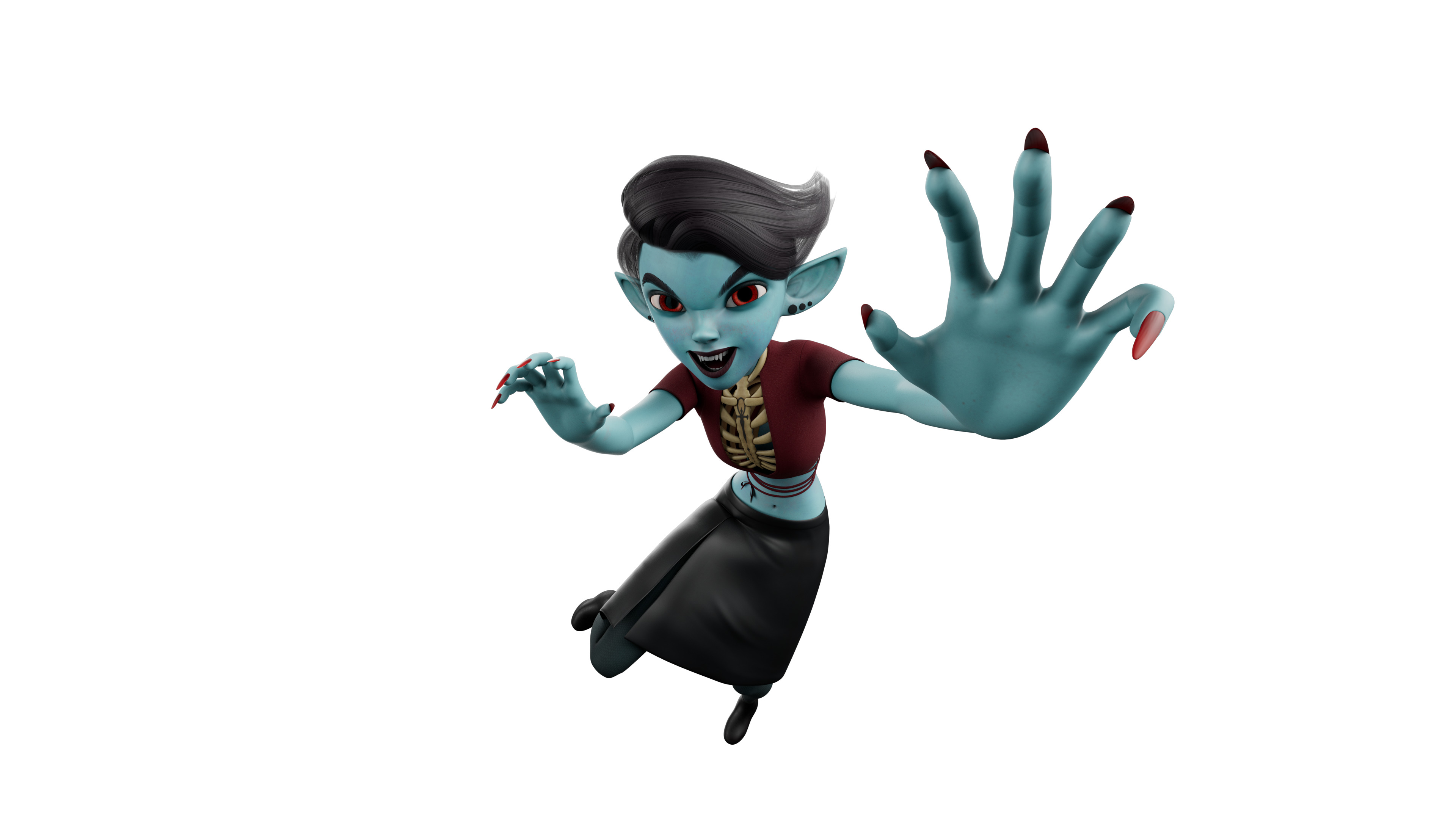 Semi-Realistic FeMale GHOST Character with Rig Low-poly 3D model_10