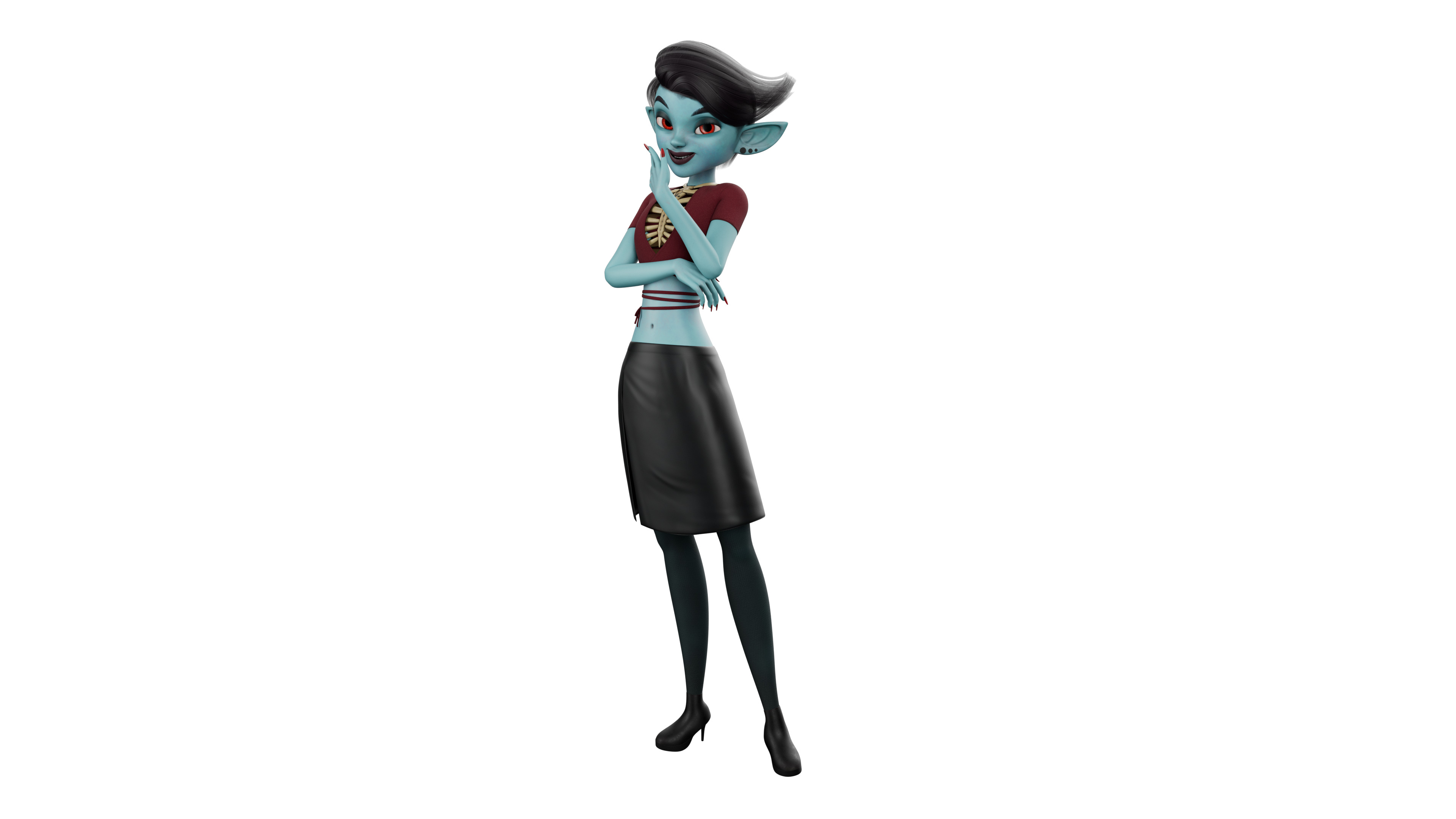 Semi-Realistic FeMale GHOST Character with Rig Low-poly 3D model_6