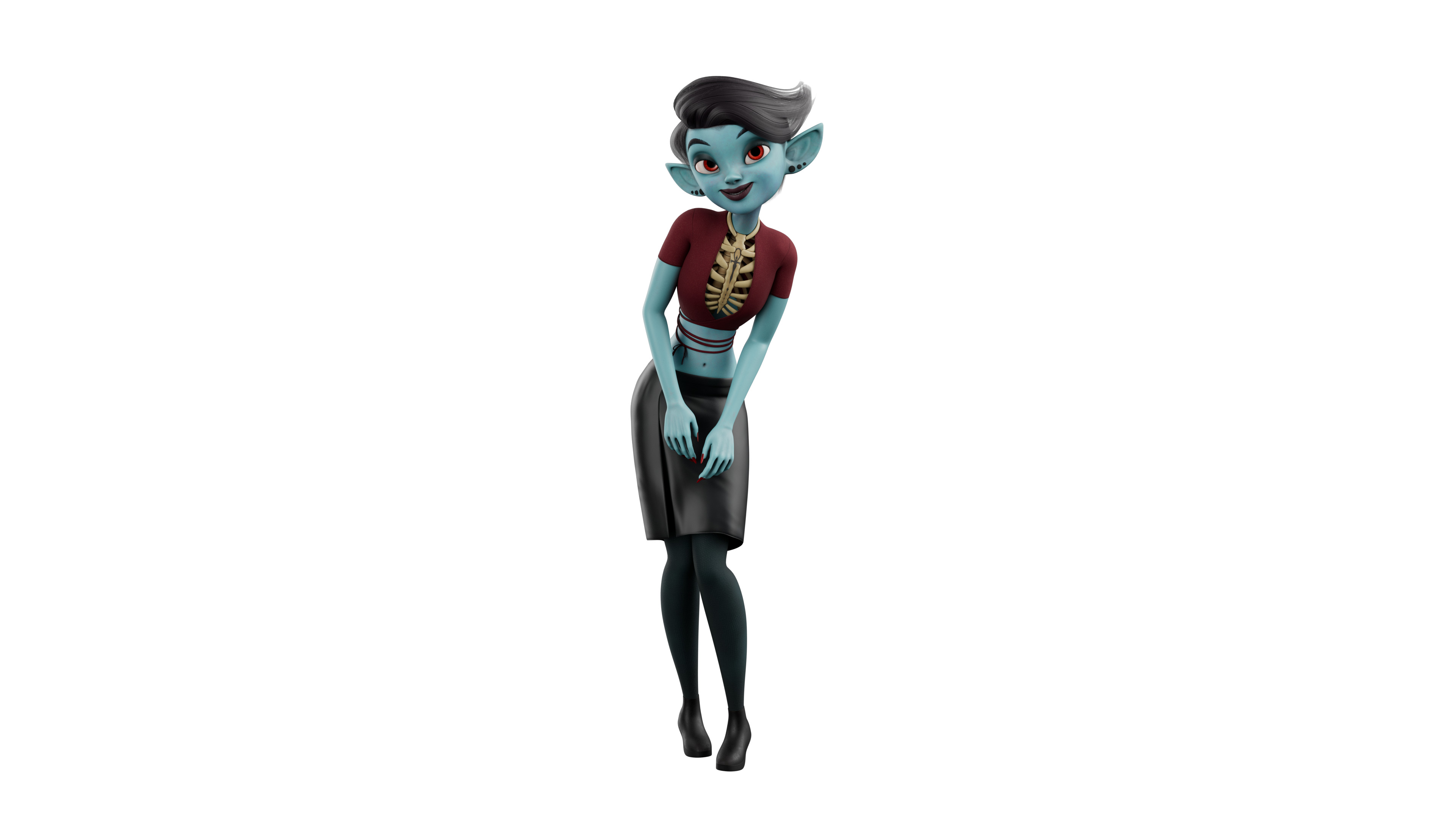Semi-Realistic FeMale GHOST Character with Rig Low-poly 3D model_5