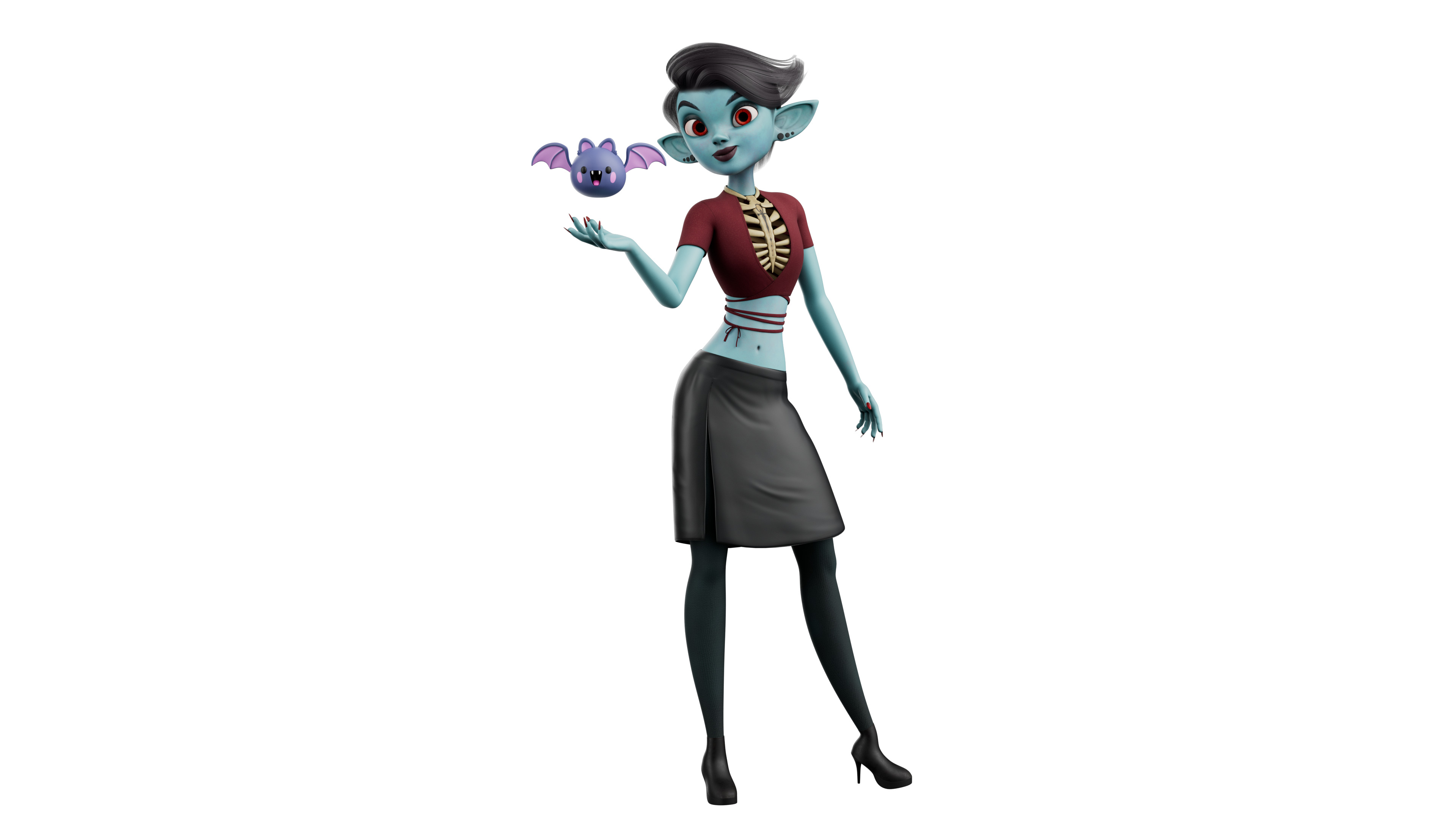 Semi-Realistic FeMale GHOST Character with Rig Low-poly 3D model_8