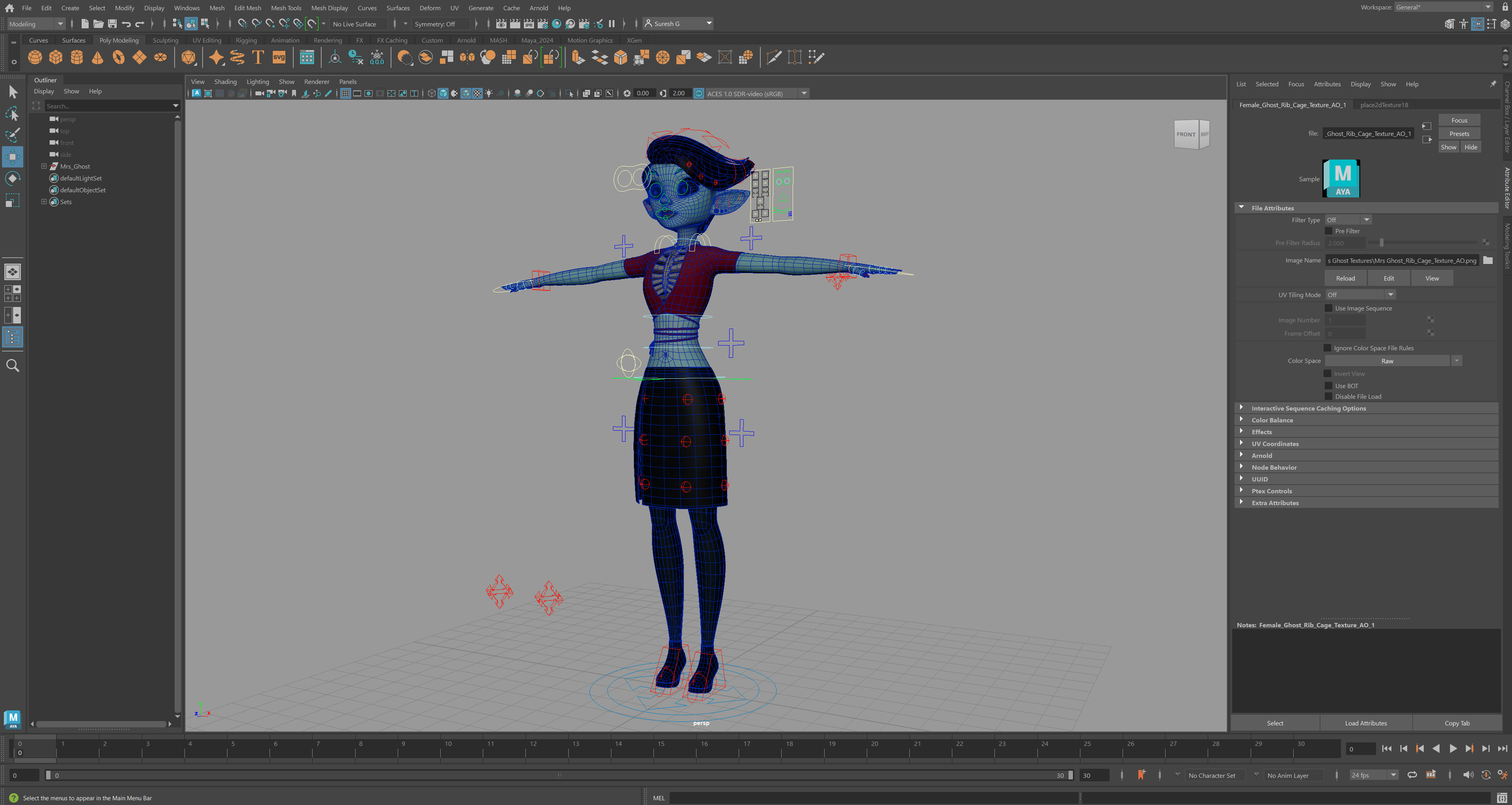 Semi-Realistic FeMale GHOST Character with Rig Low-poly 3D model_12