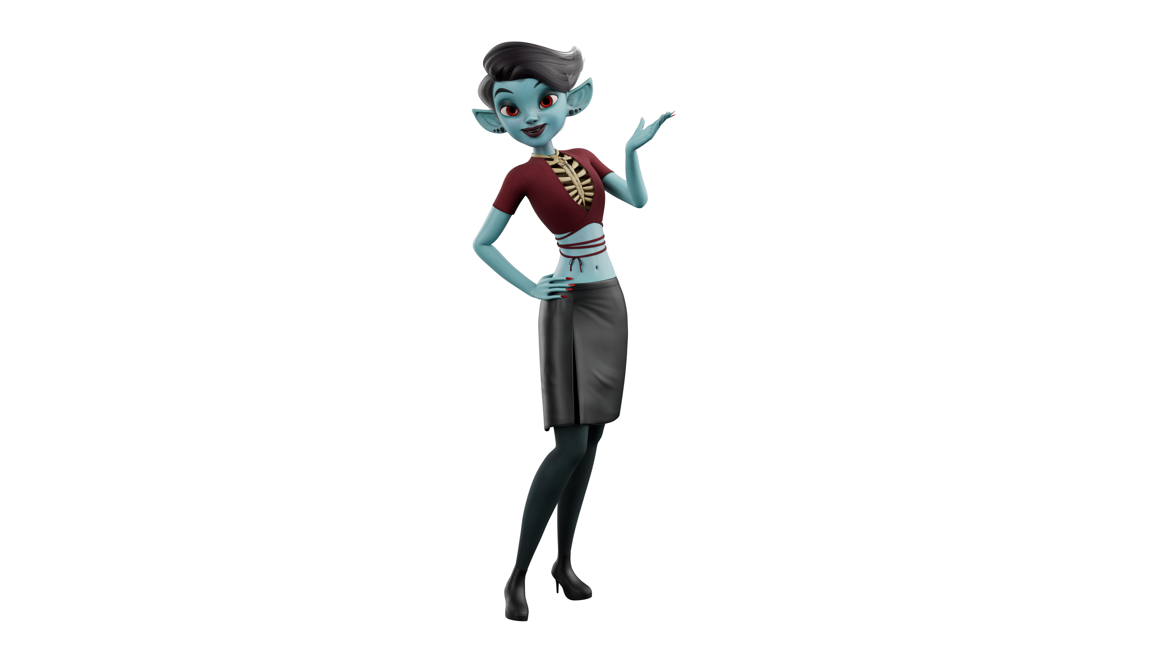 Semi-Realistic FeMale GHOST Character with Rig Low-poly 3D model_7