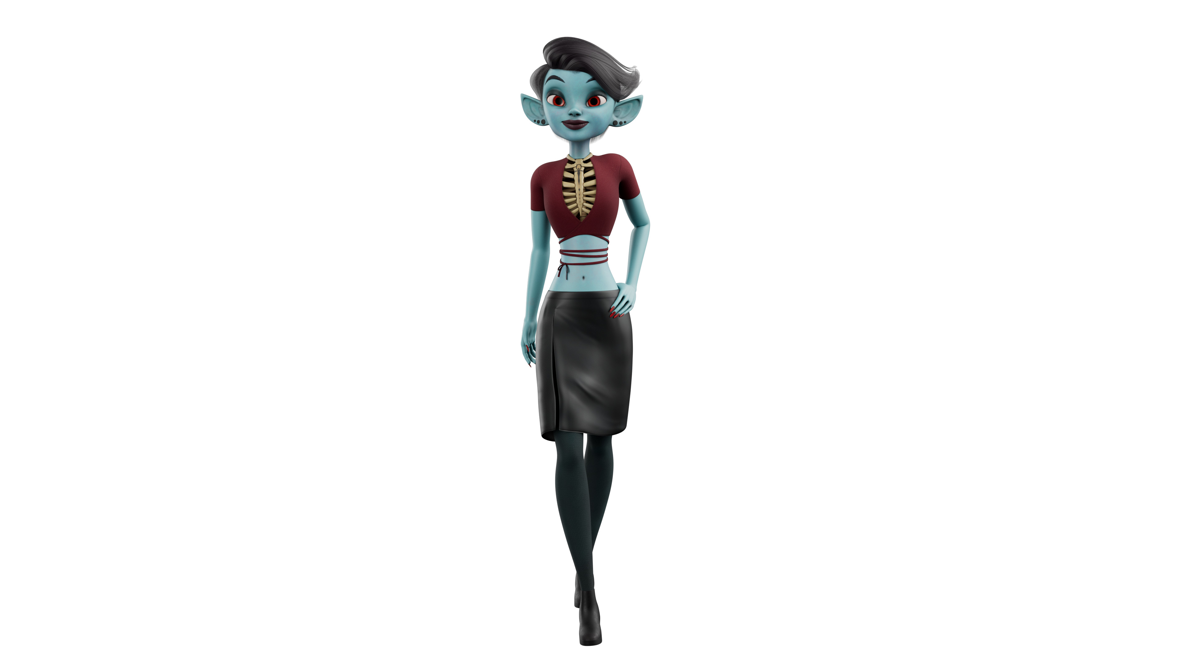 Semi-Realistic FeMale GHOST Character with Rig Low-poly 3D model_4