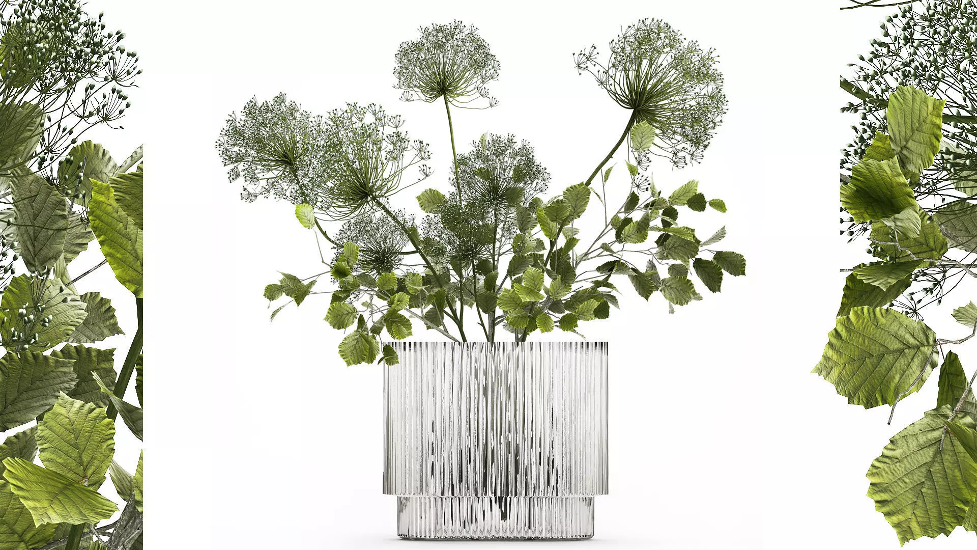 Flower Bouquet Of Green Branches And Hogweed 504 3D model_0