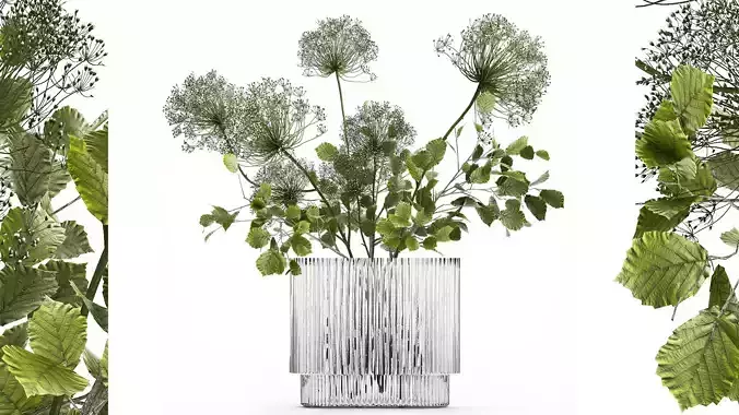 Flower Bouquet Of Green Branches And Hogweed 504 3D model