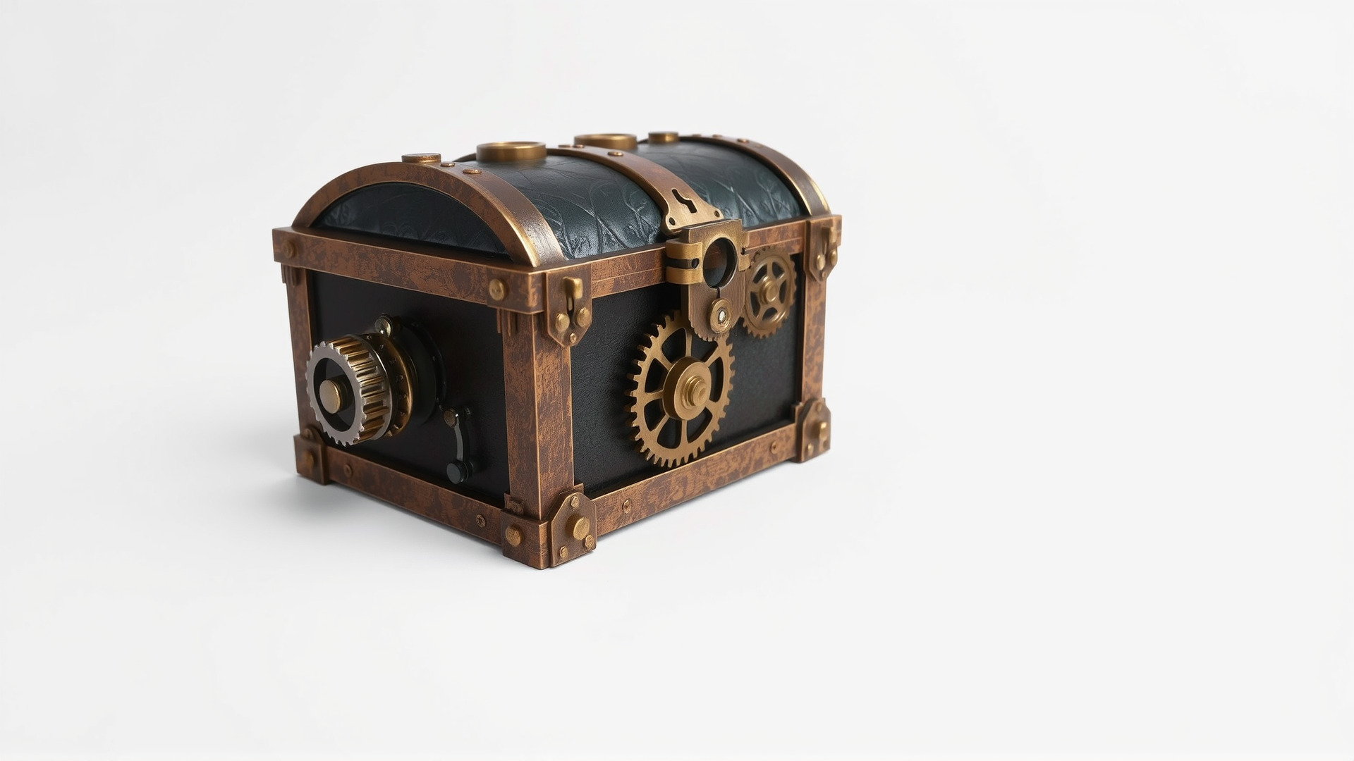 Steampunk Treasure Chest with Metallic Gears Low-poly 3D model_6