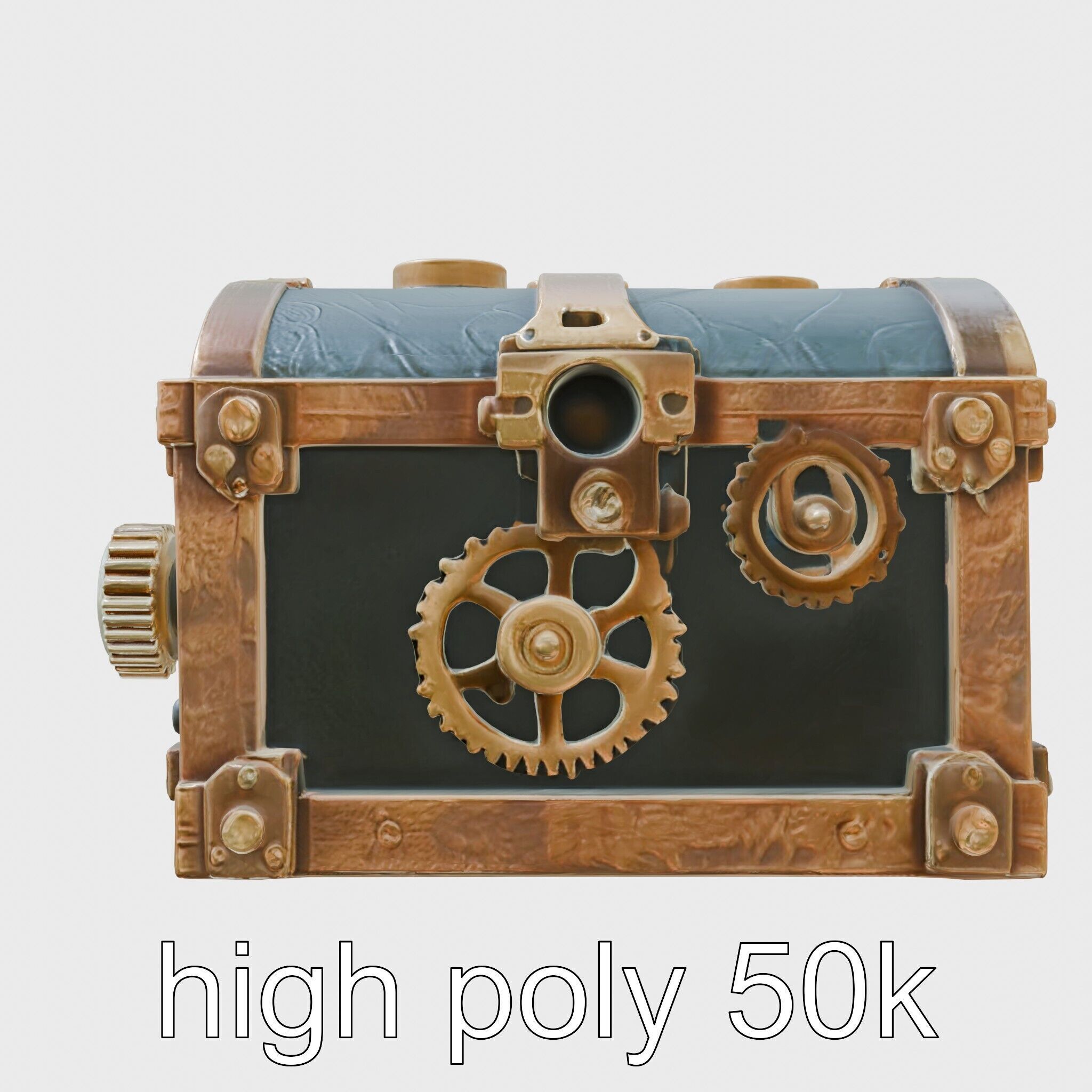 Steampunk Treasure Chest with Metallic Gears Low-poly 3D model_5