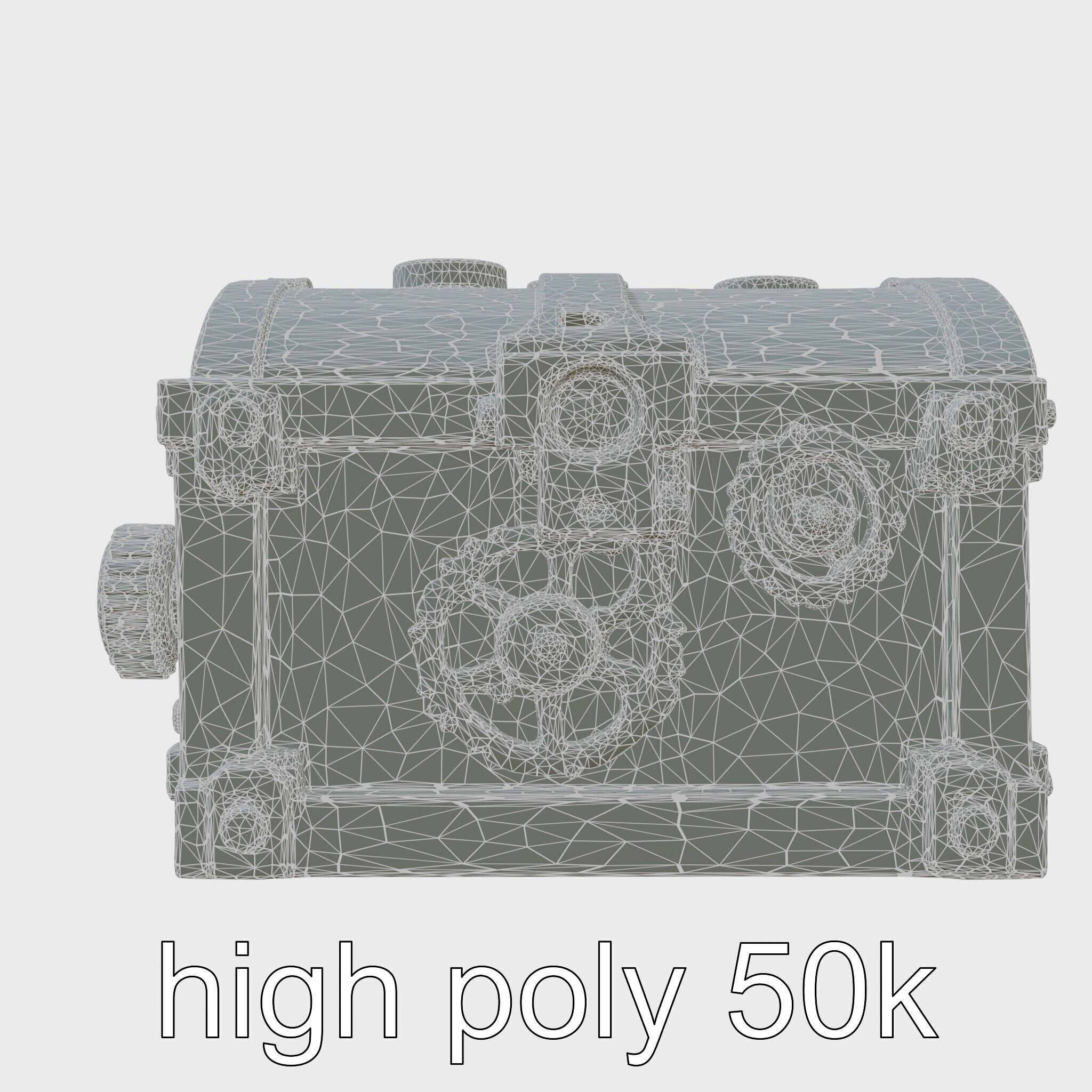 Steampunk Treasure Chest with Metallic Gears Low-poly 3D model_8