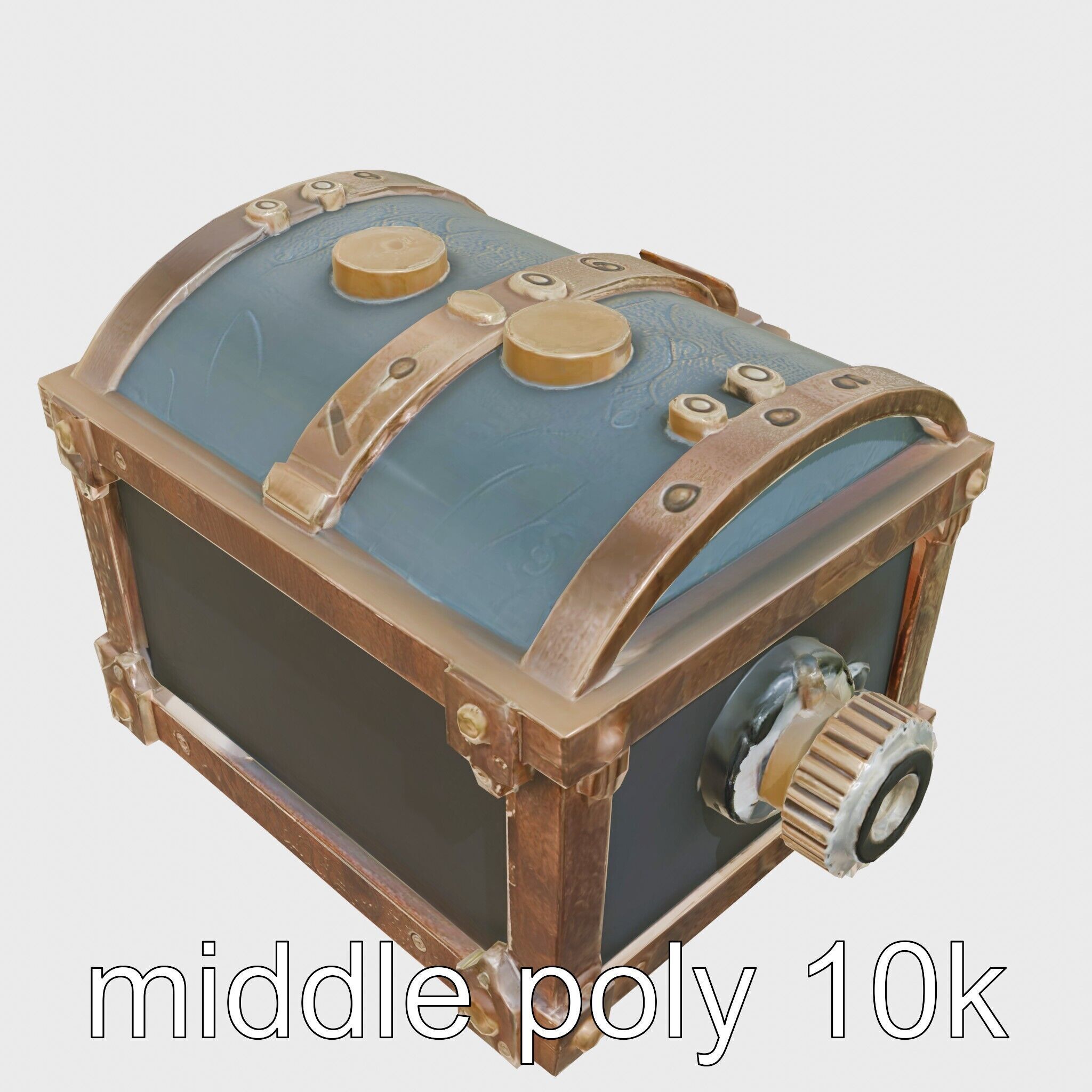 Steampunk Treasure Chest with Metallic Gears Low-poly 3D model_12