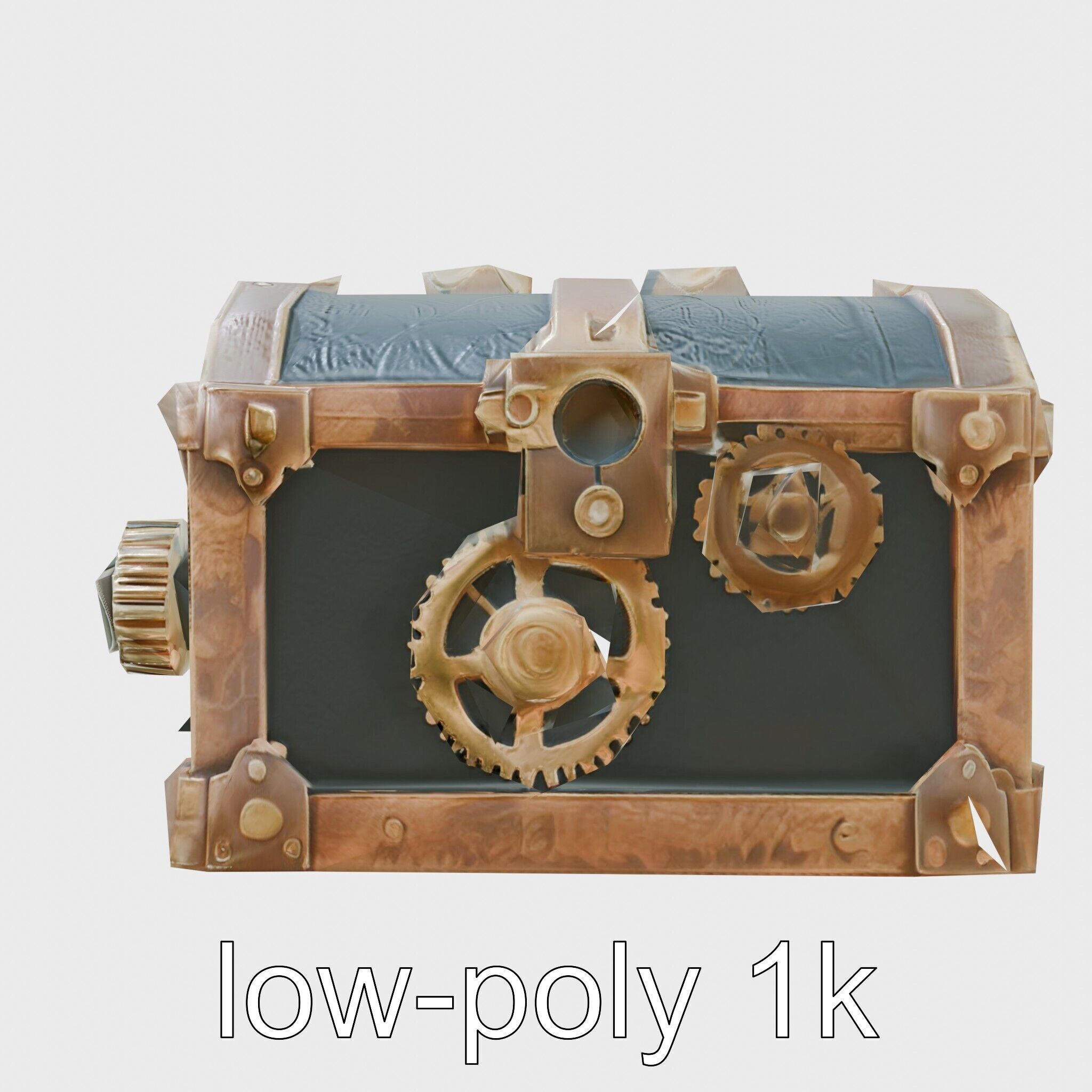 Steampunk Treasure Chest with Metallic Gears Low-poly 3D model_7