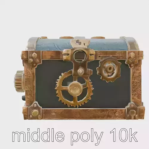 Steampunk Treasure Chest with Metallic Gears Low-poly 3D model