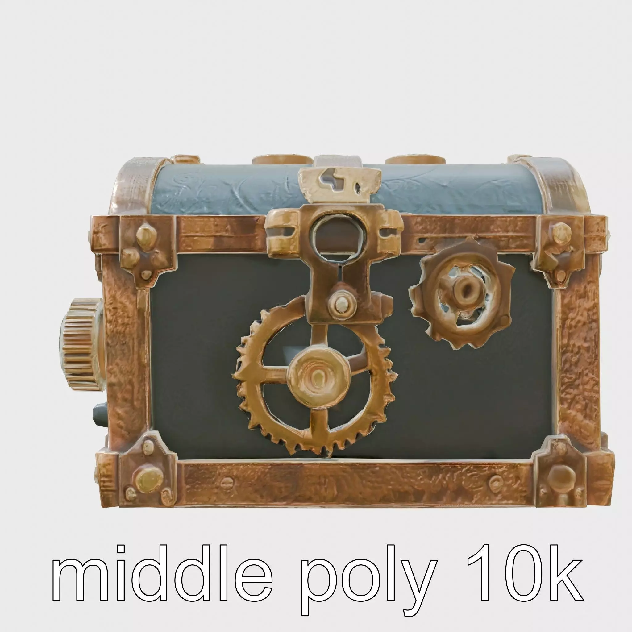 Steampunk Treasure Chest with Metallic Gears Low-poly 3D model_0