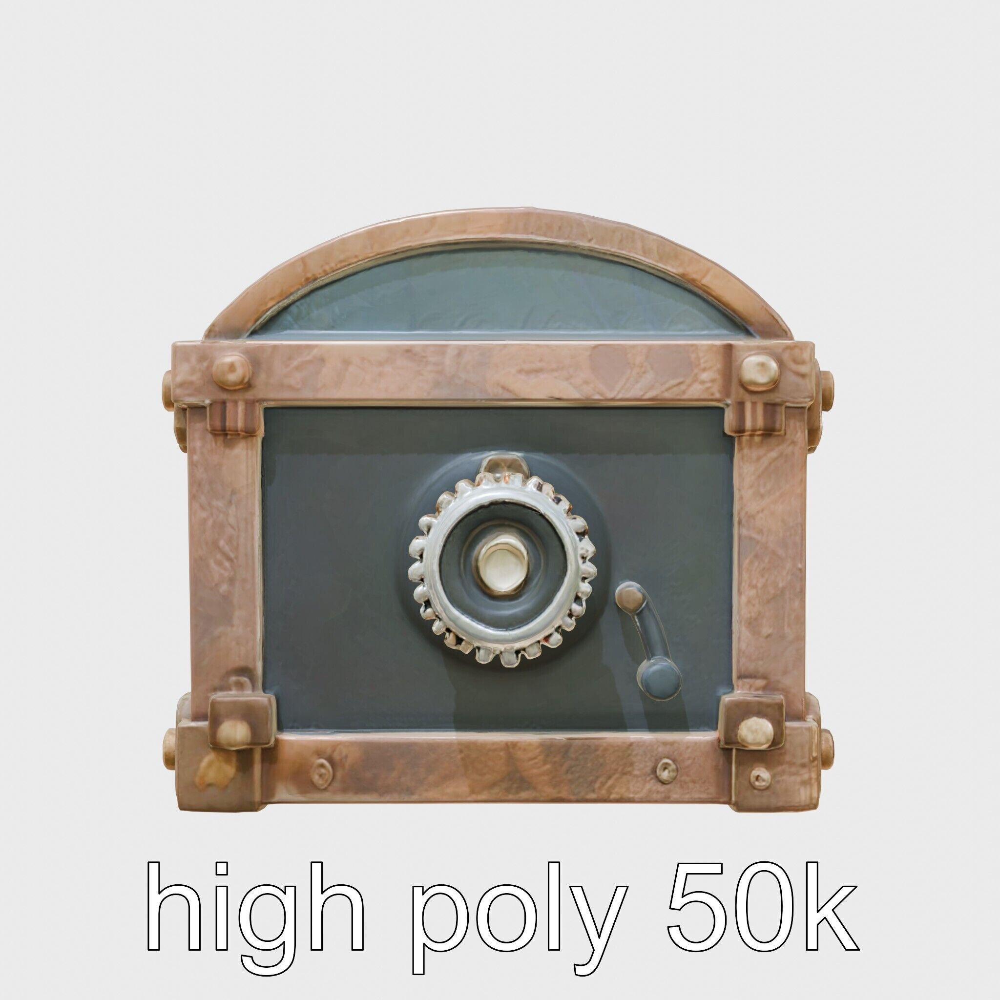 Steampunk Treasure Chest with Metallic Gears Low-poly 3D model_18