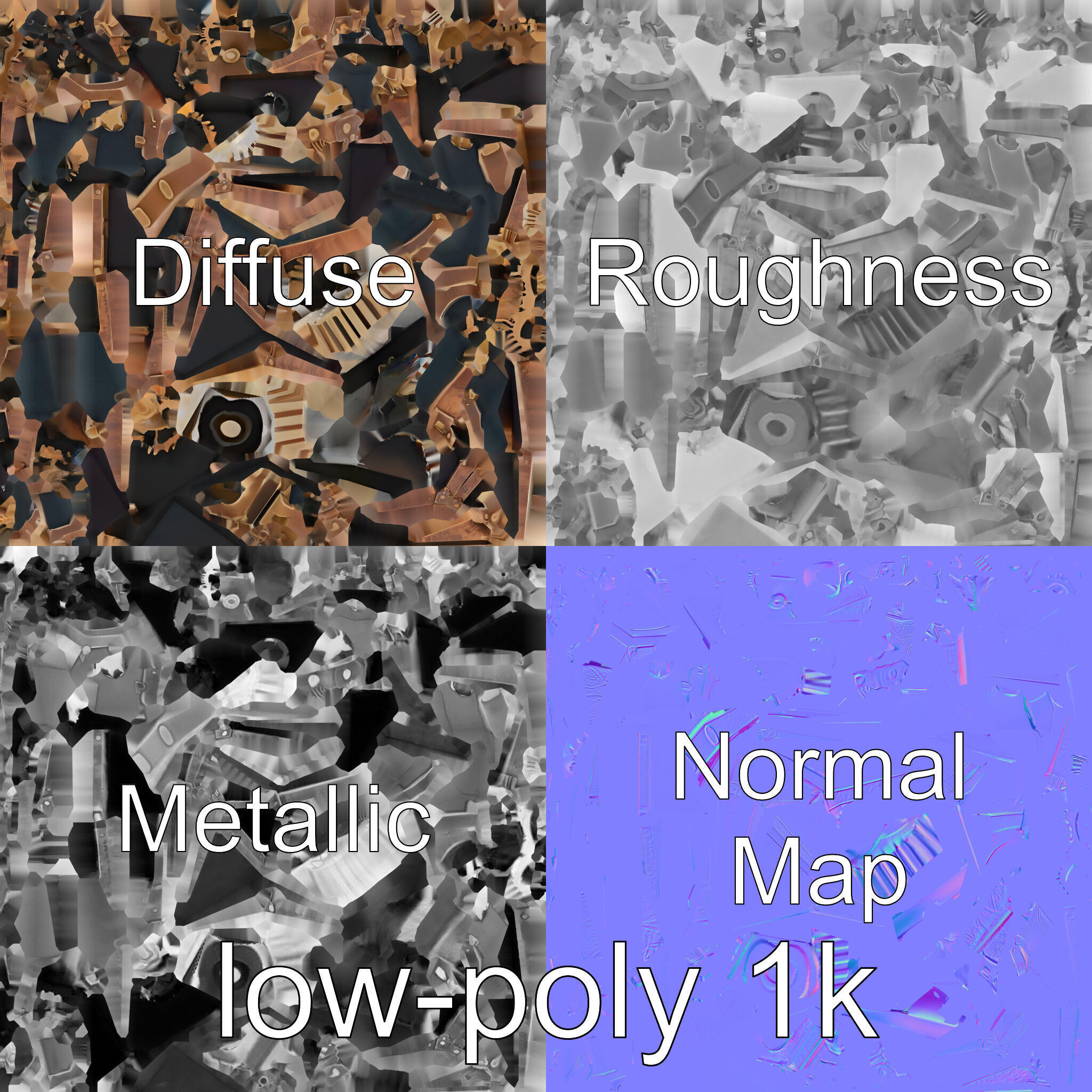 Steampunk Treasure Chest with Metallic Gears Low-poly 3D model_4