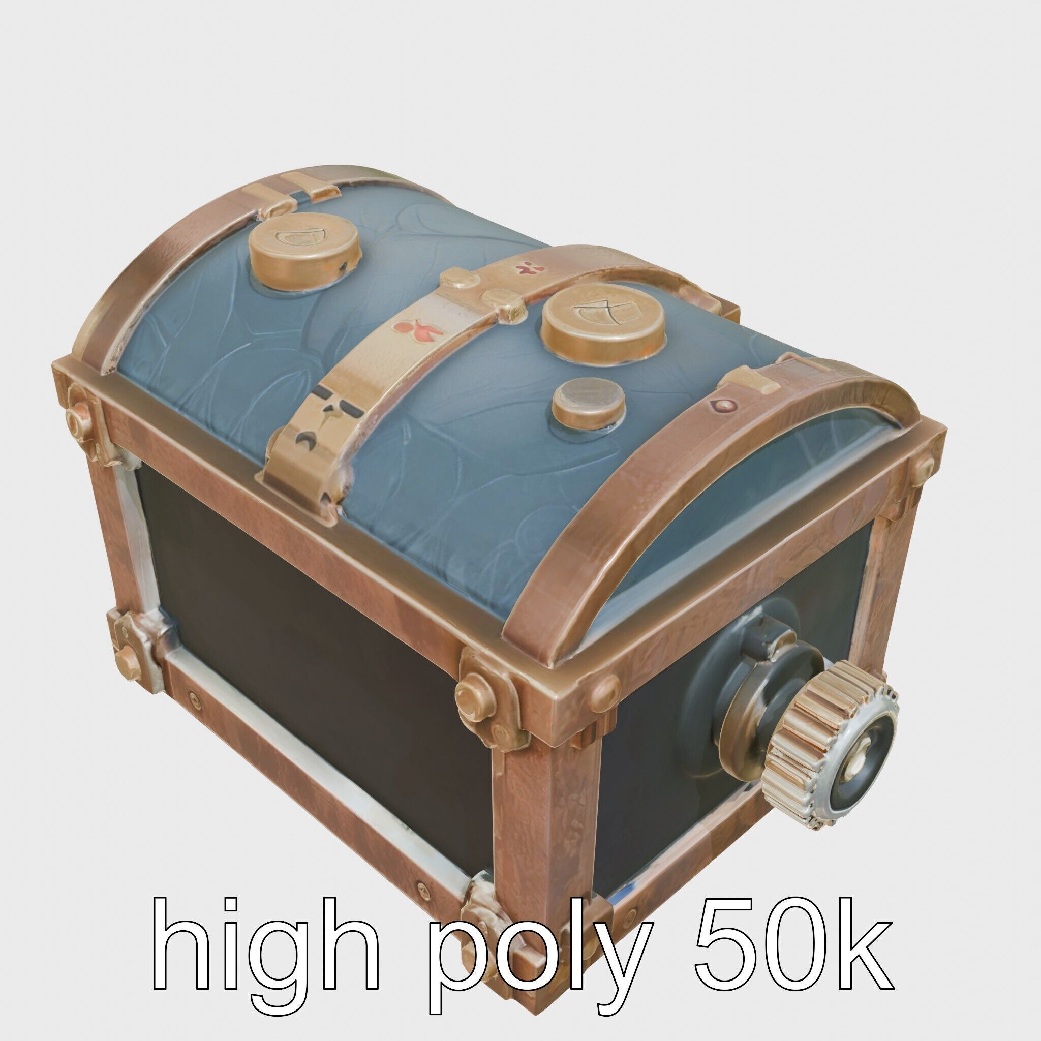 Steampunk Treasure Chest with Metallic Gears Low-poly 3D model_11