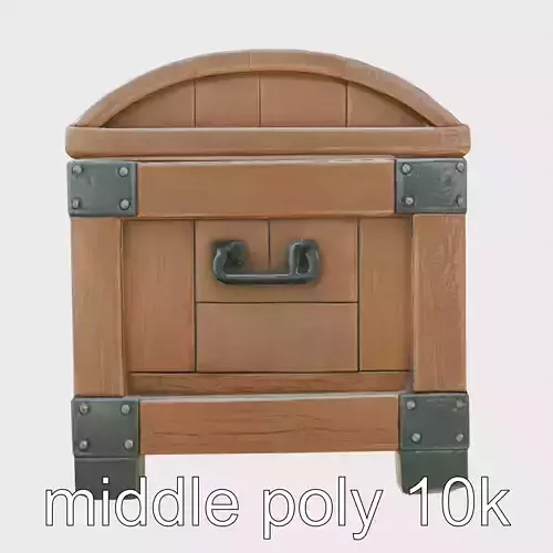 Medieval Treasure Chest with Iron Reinforcements Low-poly 3D model