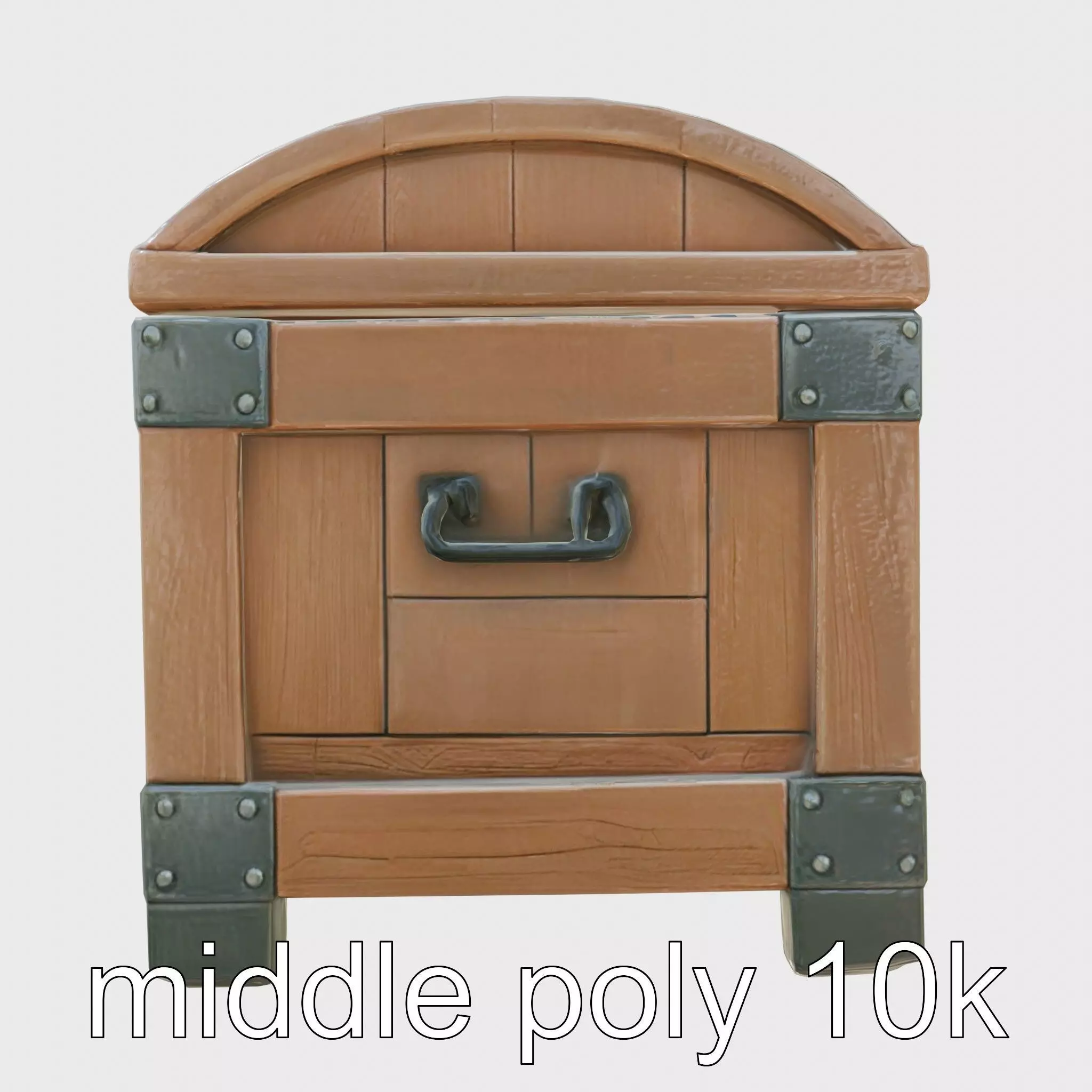 Medieval Treasure Chest with Iron Reinforcements Low-poly 3D model_0