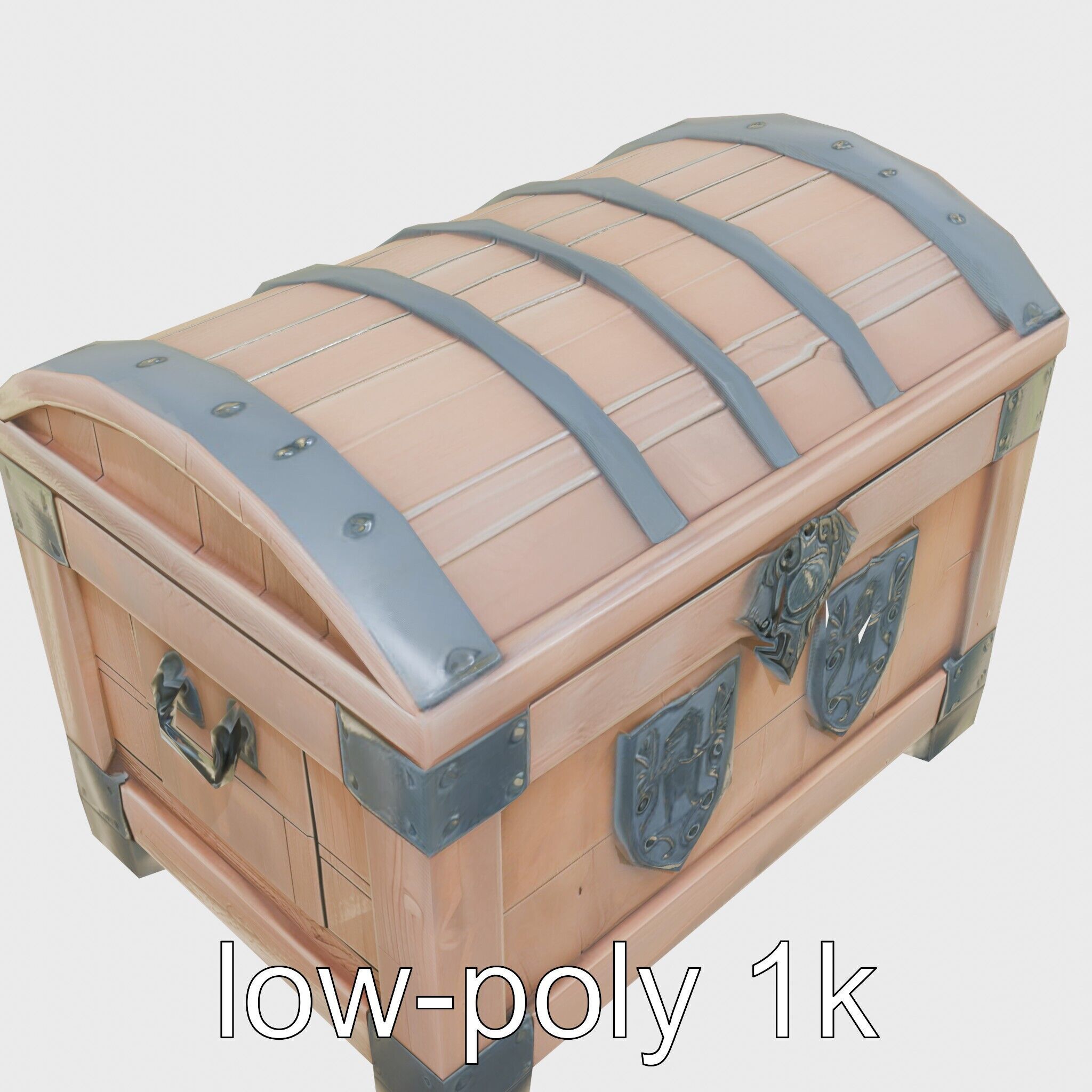 Medieval Treasure Chest with Iron Reinforcements Low-poly 3D model_19