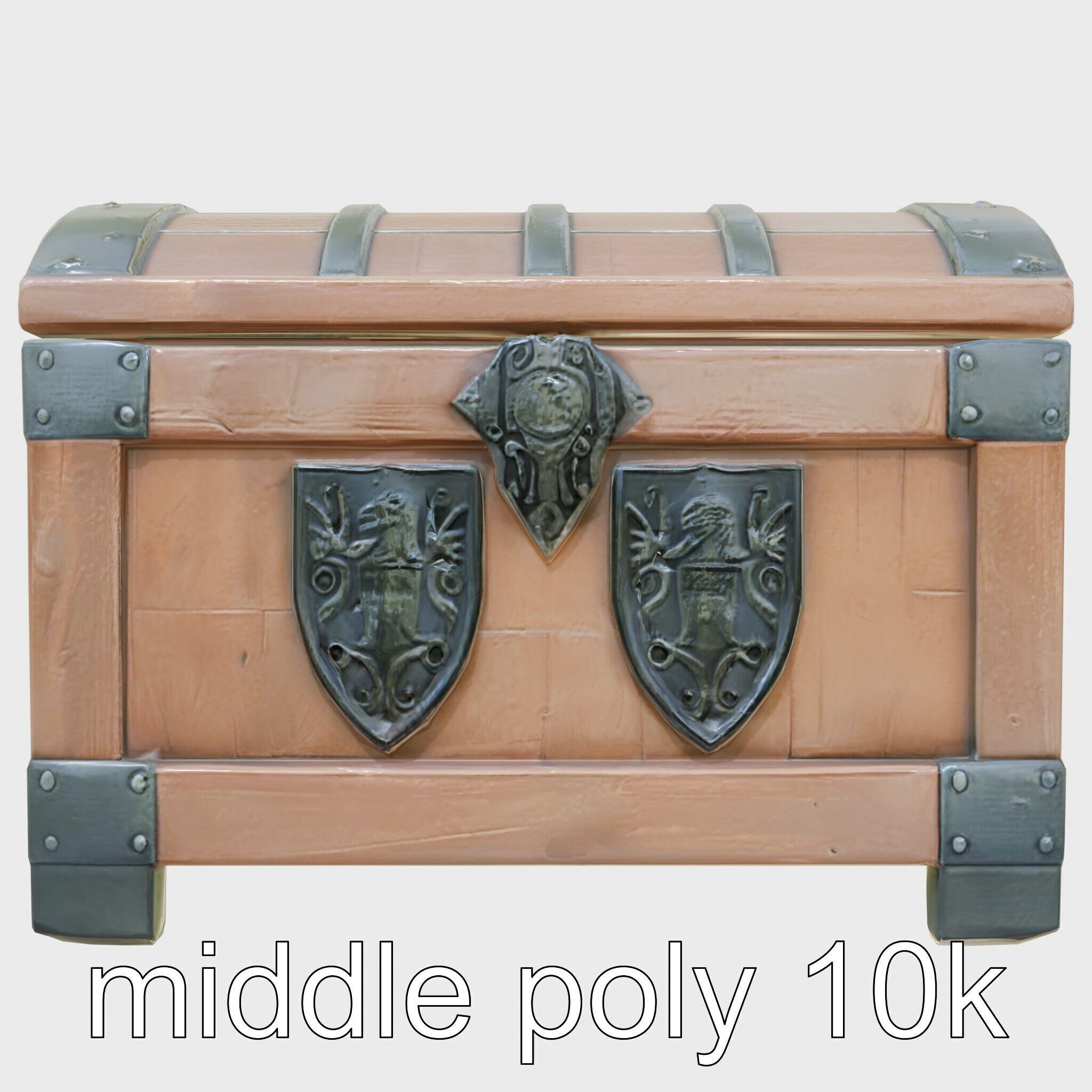 Medieval Treasure Chest with Iron Reinforcements Low-poly 3D model_18