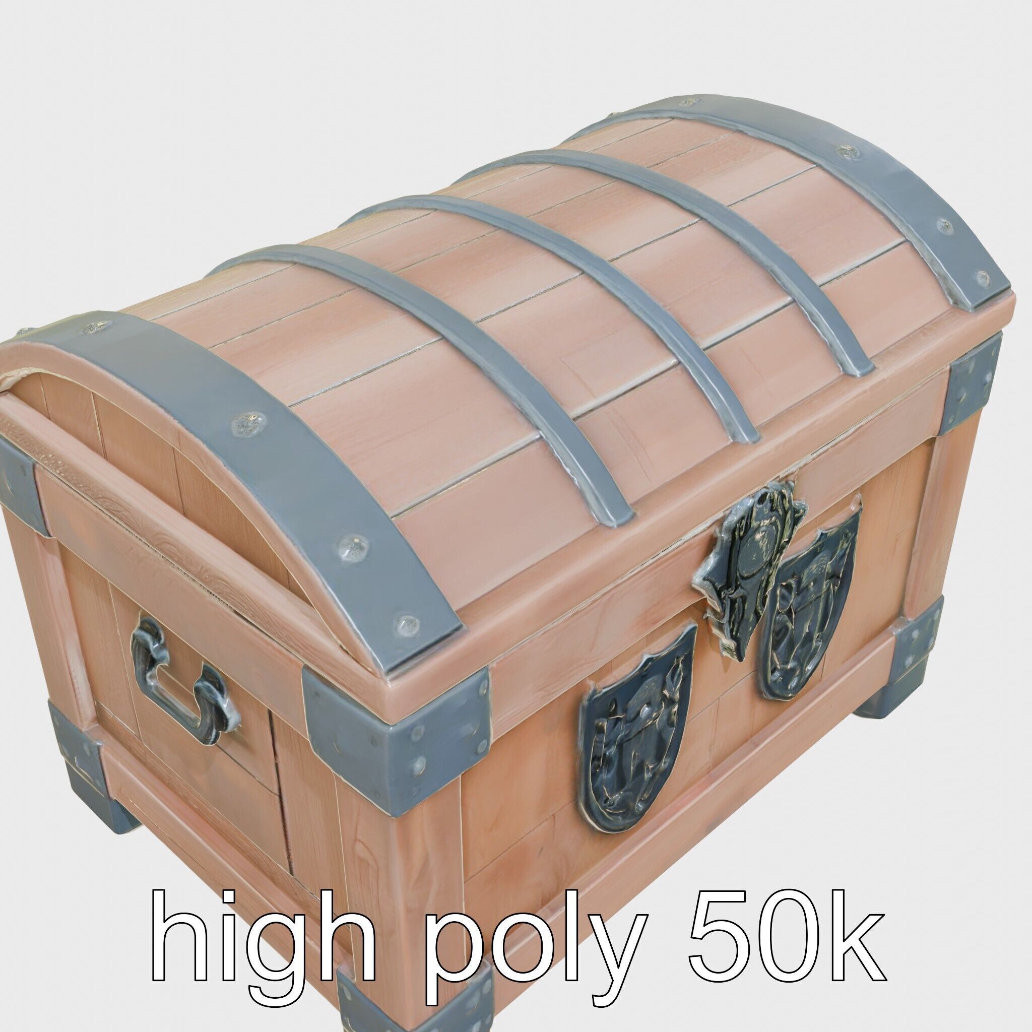 Medieval Treasure Chest with Iron Reinforcements Low-poly 3D model_11