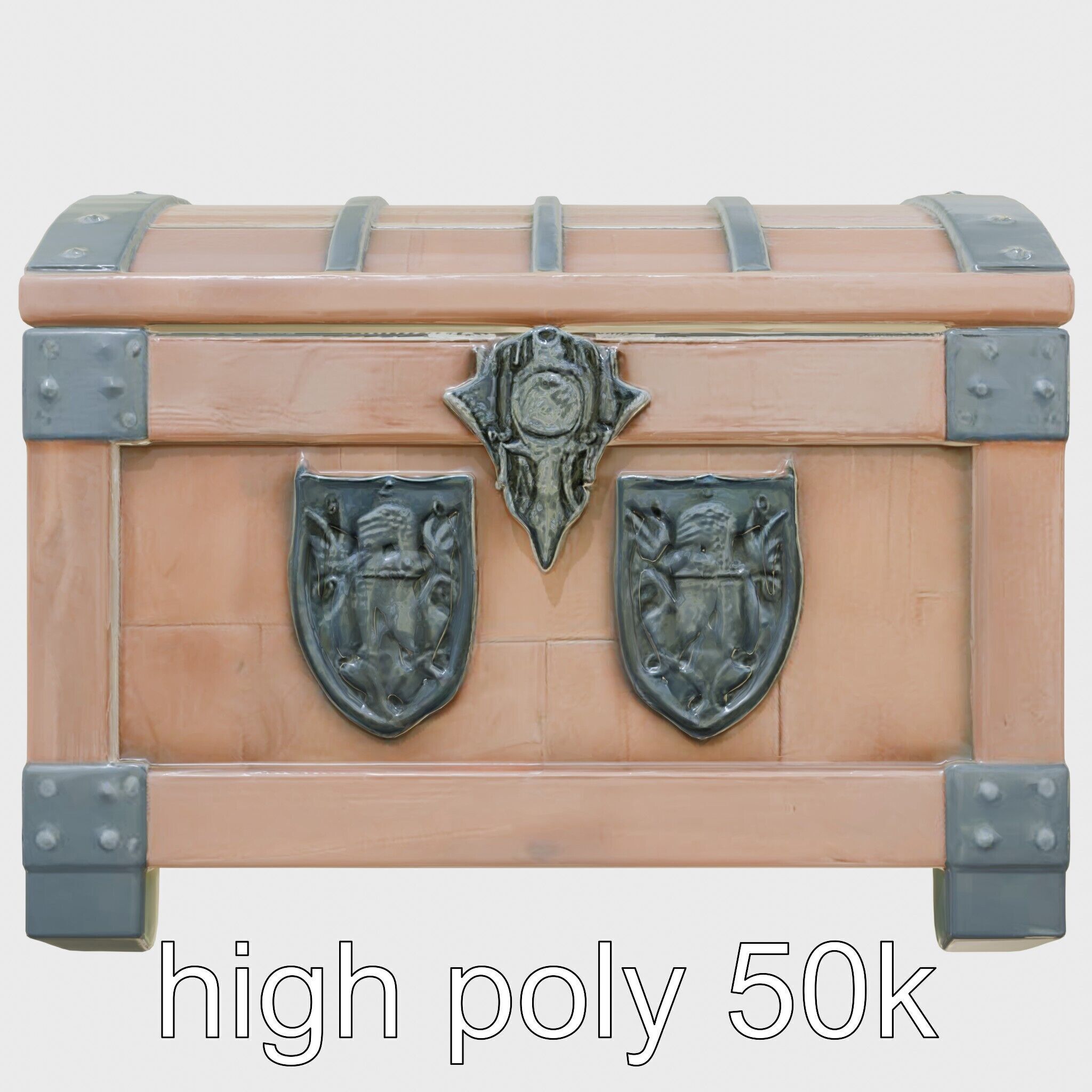 Medieval Treasure Chest with Iron Reinforcements Low-poly 3D model_17