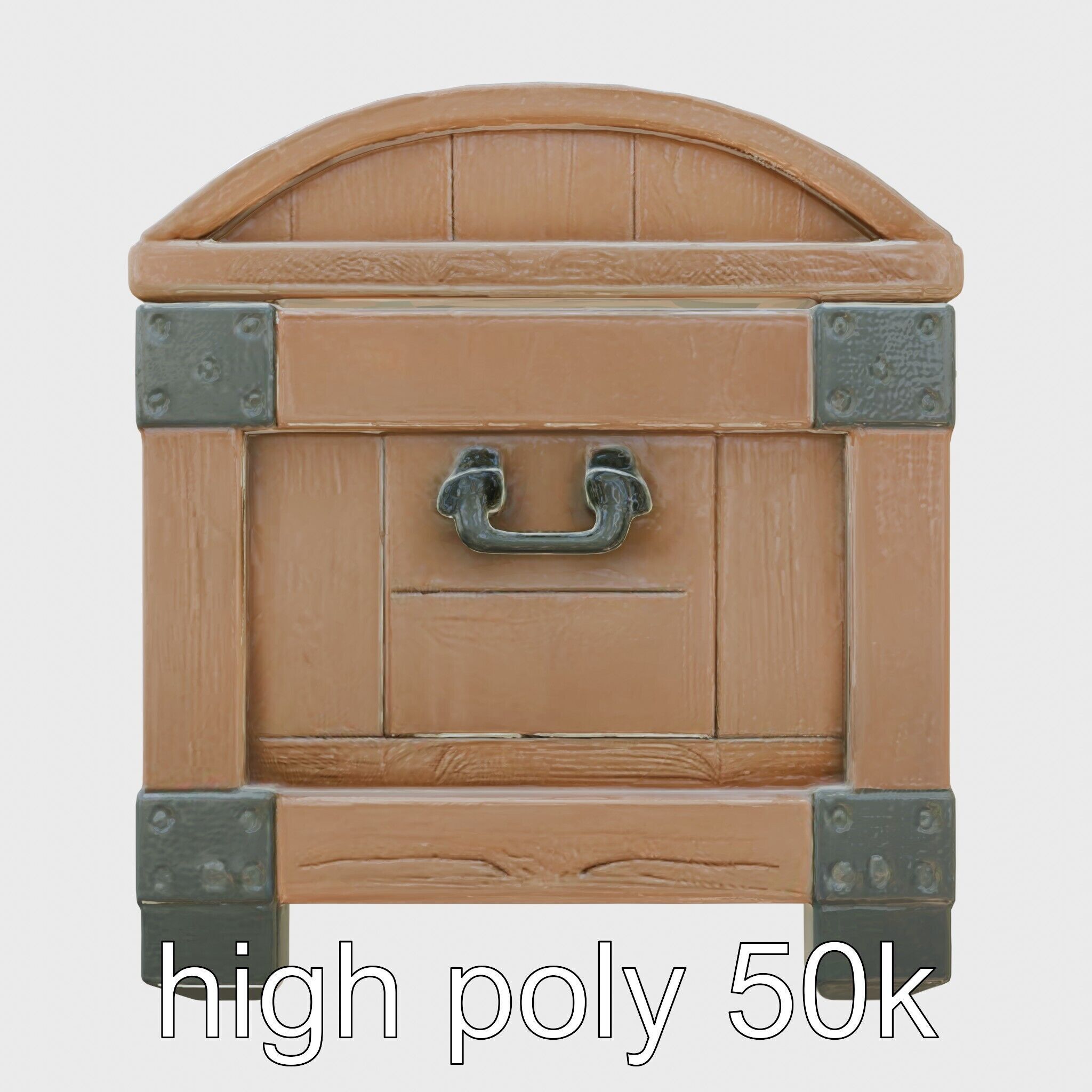 Medieval Treasure Chest with Iron Reinforcements Low-poly 3D model_5