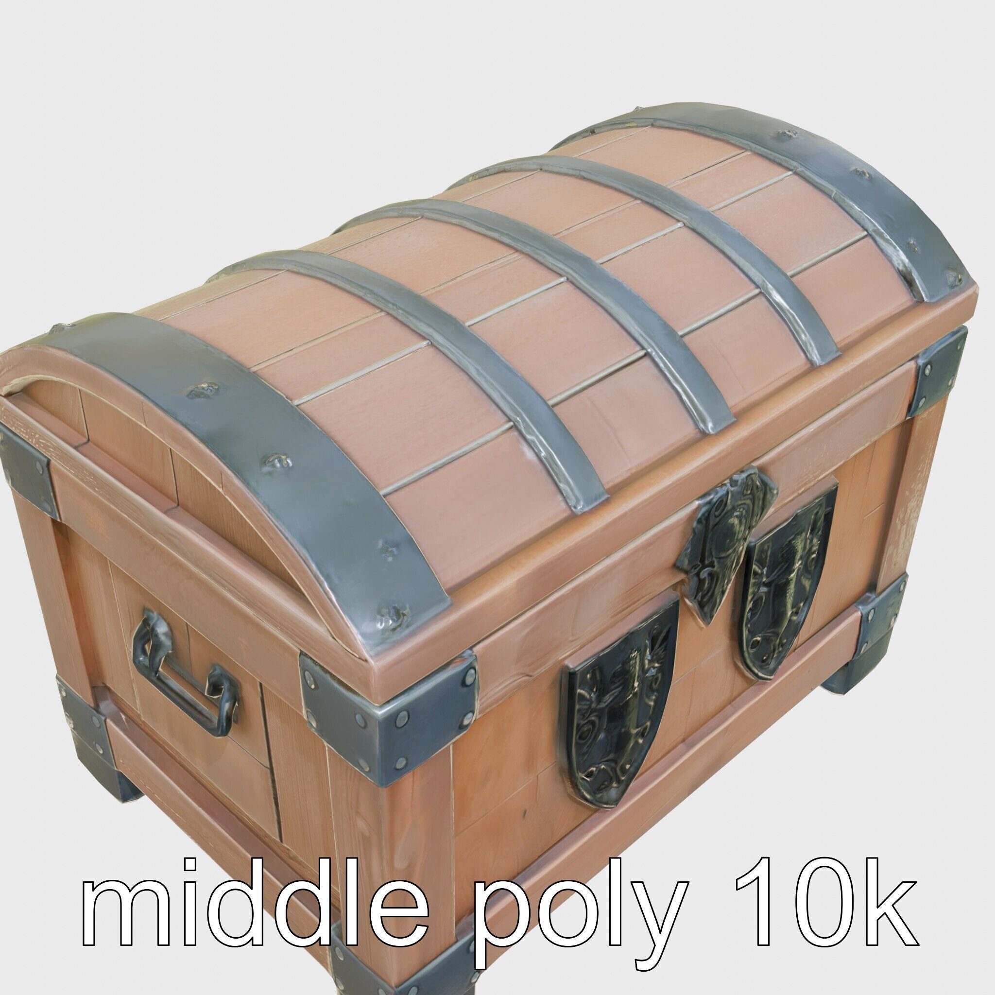 Medieval Treasure Chest with Iron Reinforcements Low-poly 3D model_12