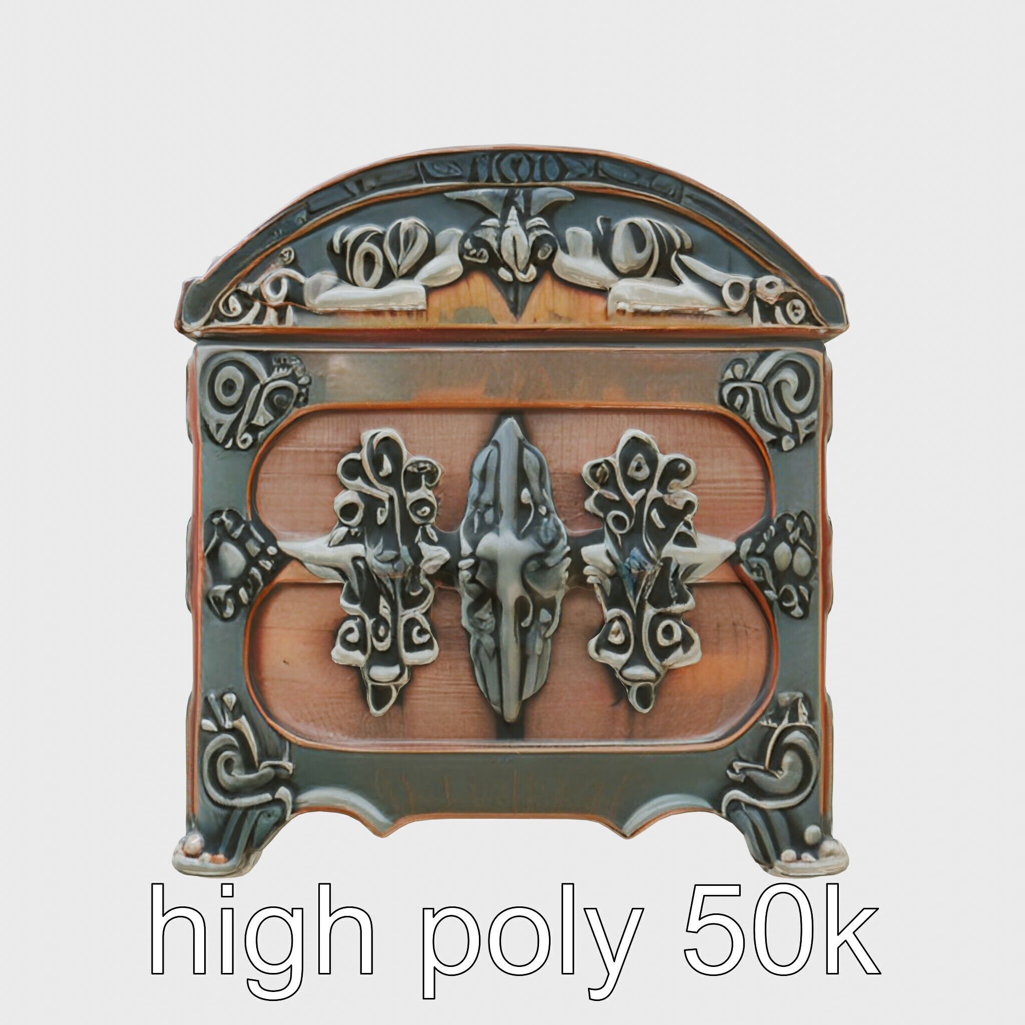 Victorian Gothic Treasure Chest with Ornate Iron Carvings Low-poly 3D model_11