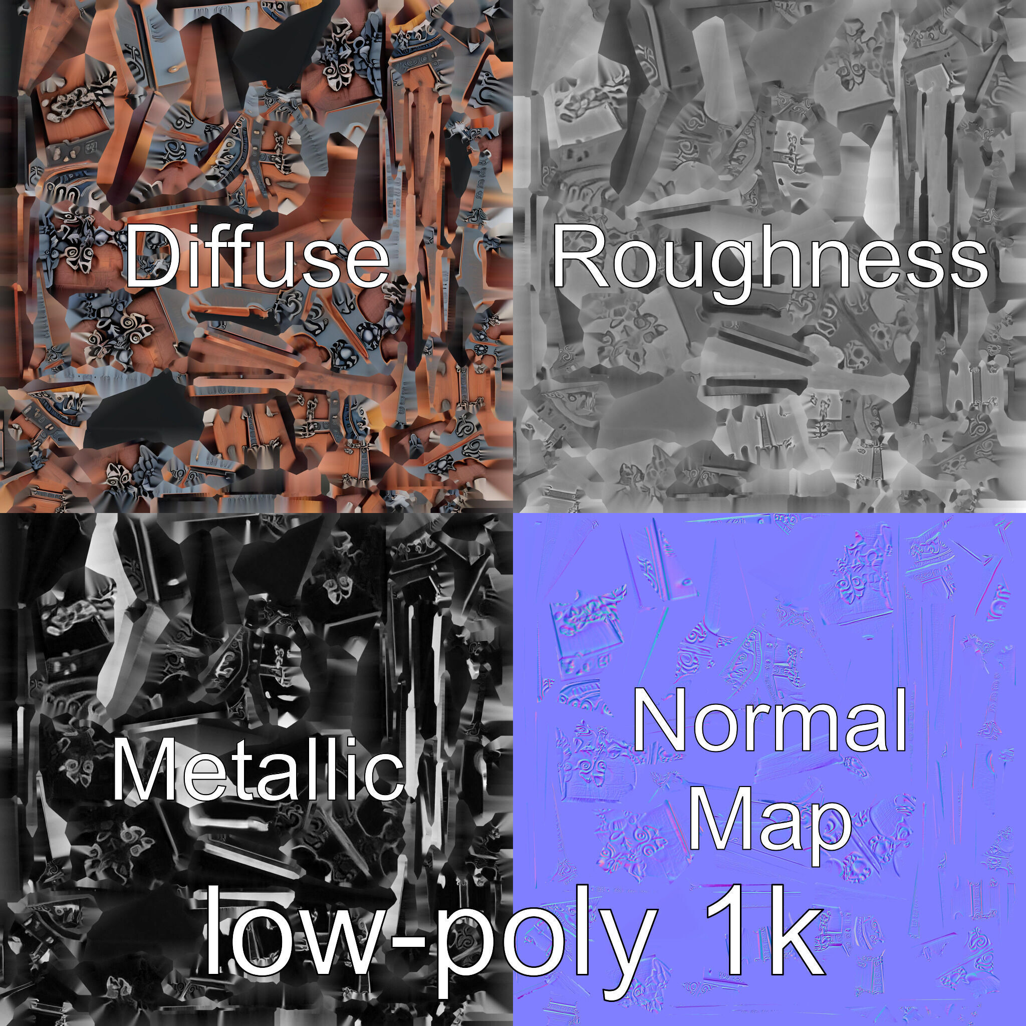 Victorian Gothic Treasure Chest with Ornate Iron Carvings Low-poly 3D model_4