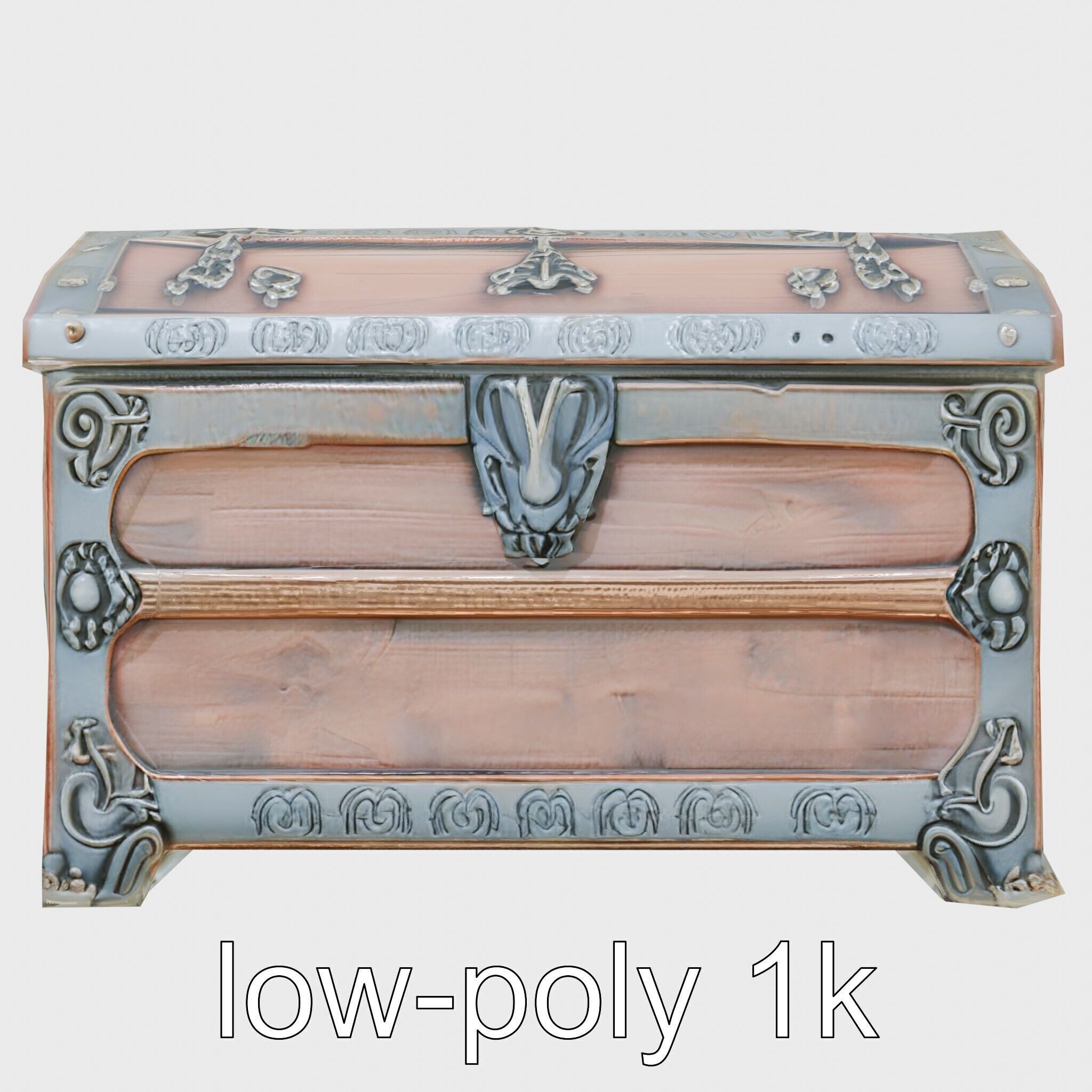 Victorian Gothic Treasure Chest with Ornate Iron Carvings Low-poly 3D model_7