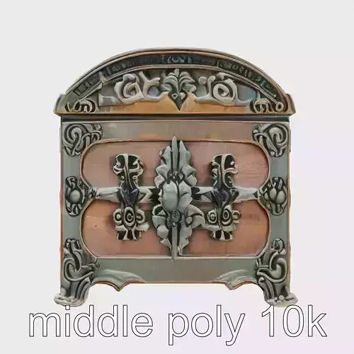 Victorian Gothic Treasure Chest with Ornate Iron Carvings Low-poly 3D model