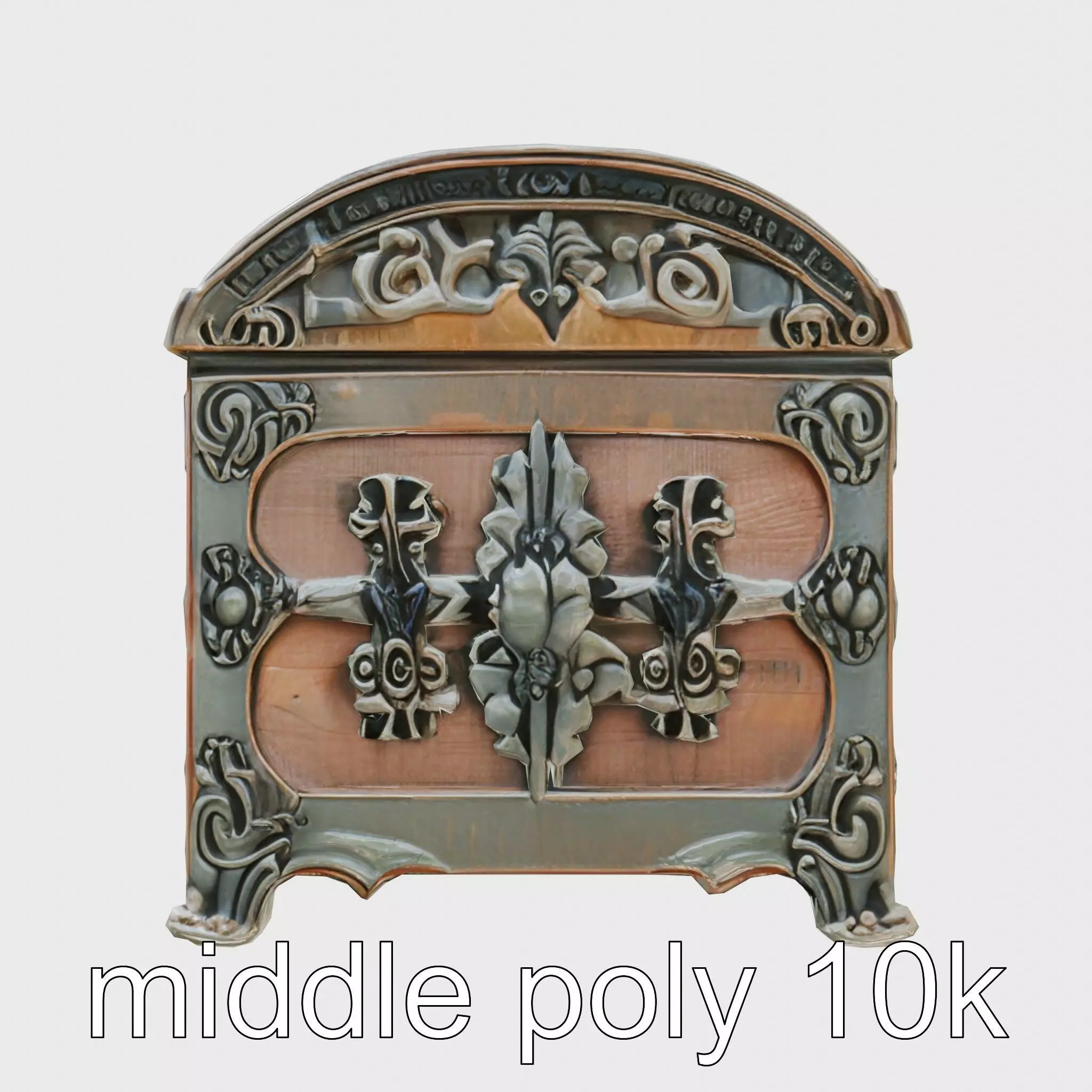 Victorian Gothic Treasure Chest with Ornate Iron Carvings Low-poly 3D model_0