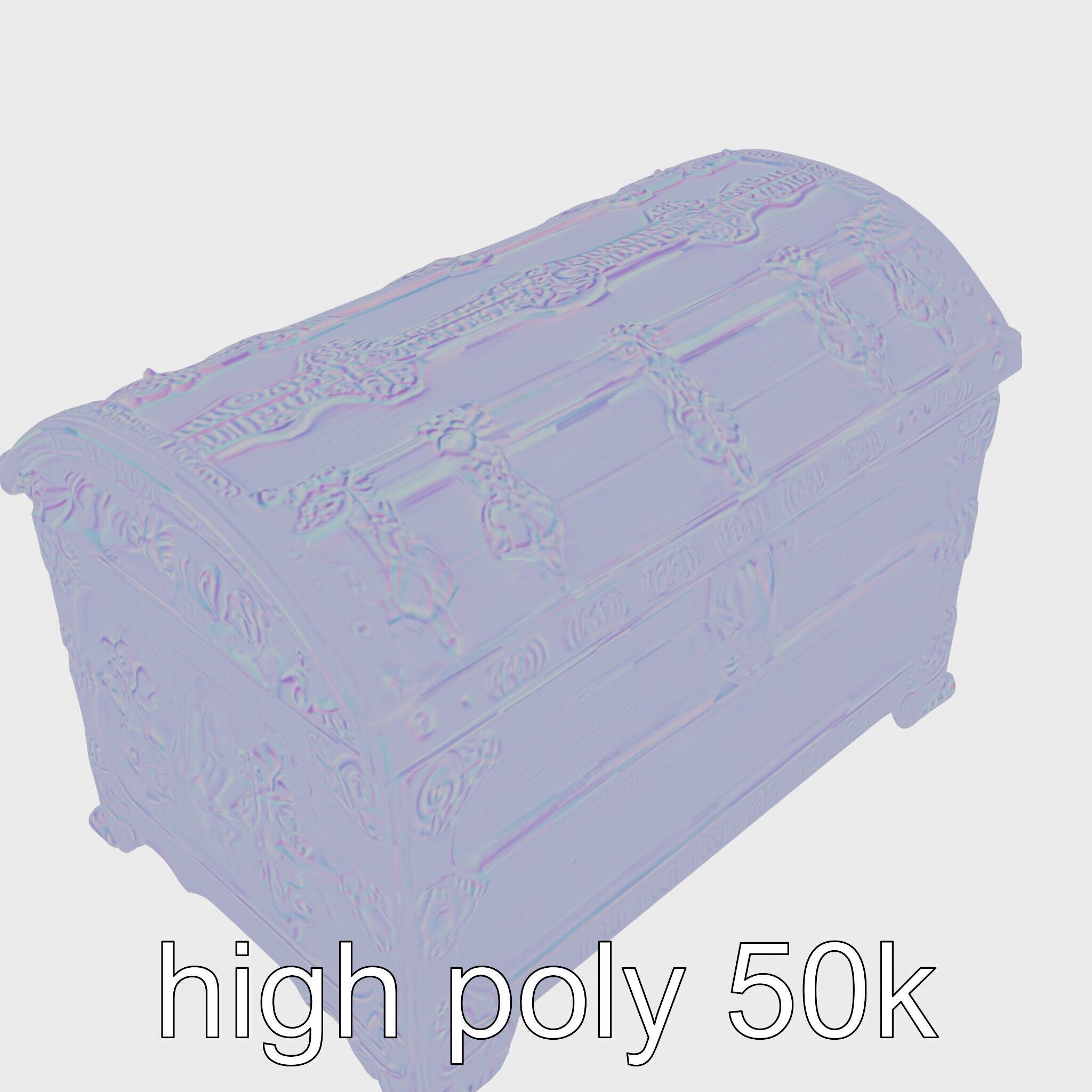 Victorian Gothic Treasure Chest with Ornate Iron Carvings Low-poly 3D model_30