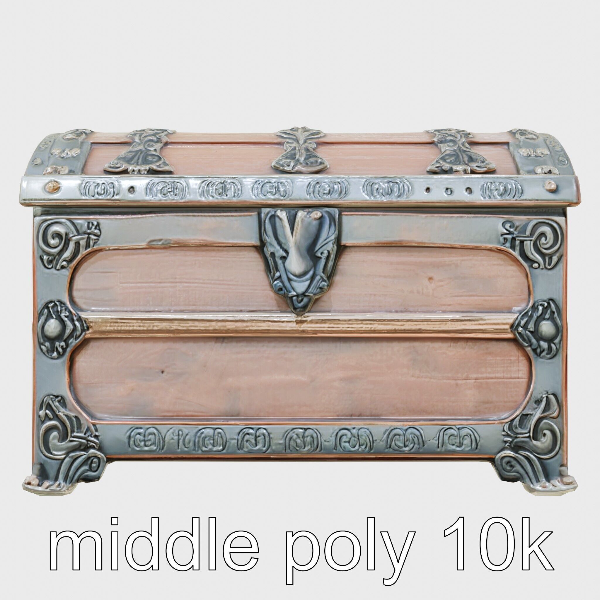 Victorian Gothic Treasure Chest with Ornate Iron Carvings Low-poly 3D model_13