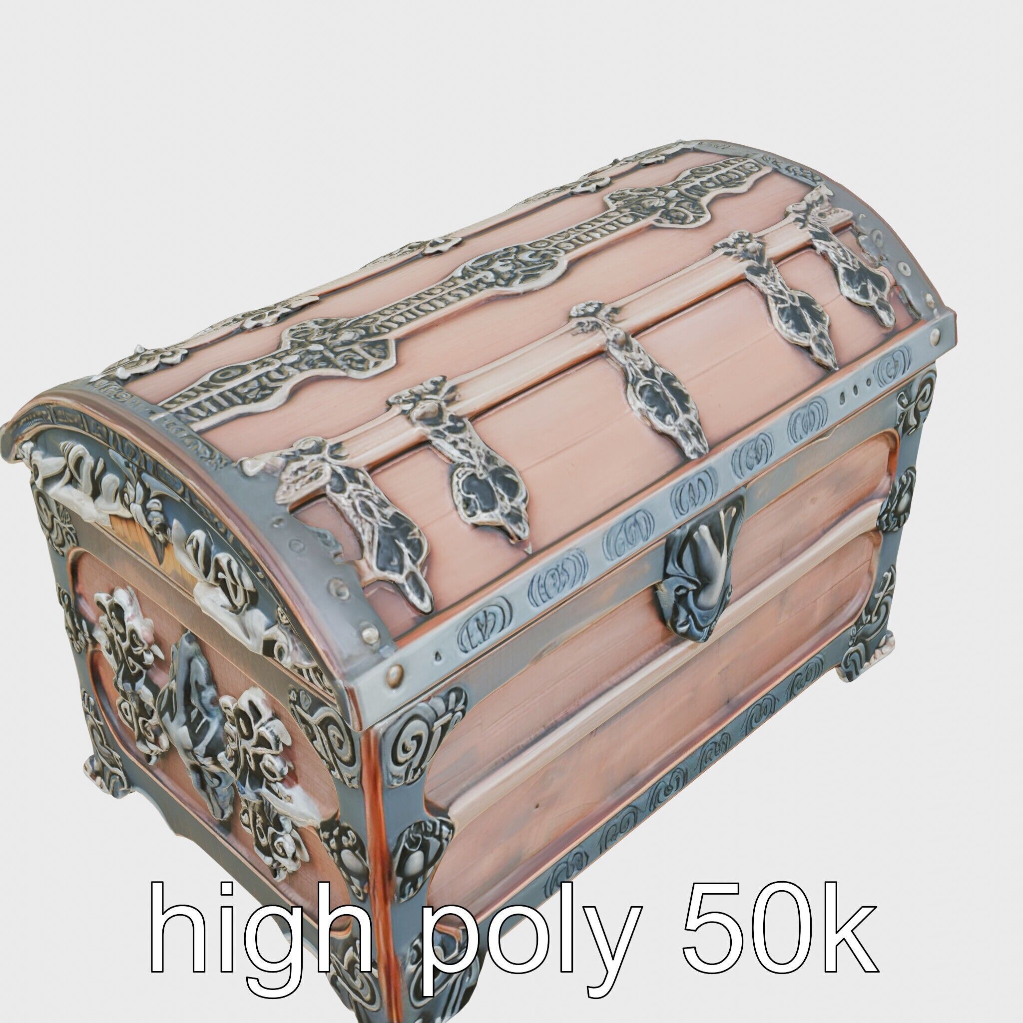Victorian Gothic Treasure Chest with Ornate Iron Carvings Low-poly 3D model_27