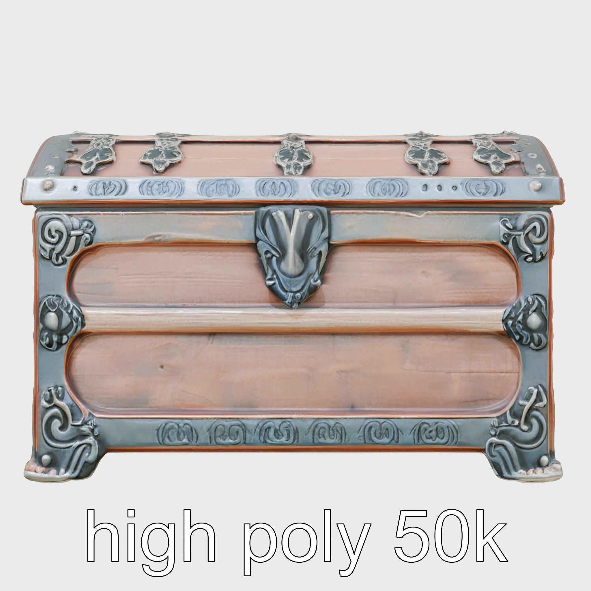 Victorian Gothic Treasure Chest with Ornate Iron Carvings Low-poly 3D model_29
