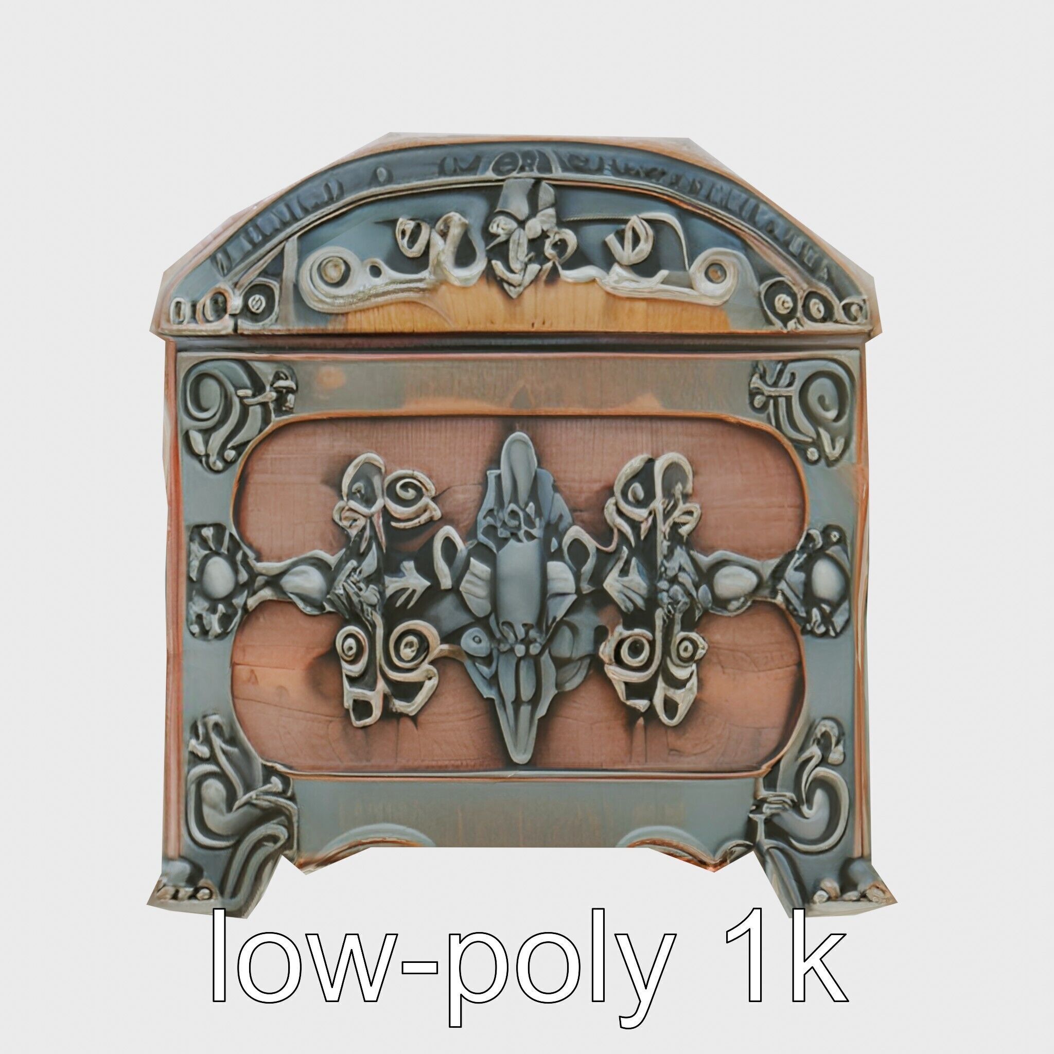 Victorian Gothic Treasure Chest with Ornate Iron Carvings Low-poly 3D model_21
