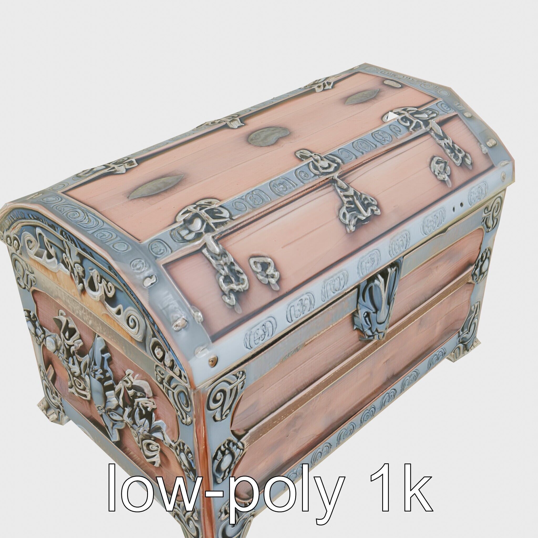 Victorian Gothic Treasure Chest with Ornate Iron Carvings Low-poly 3D model_24