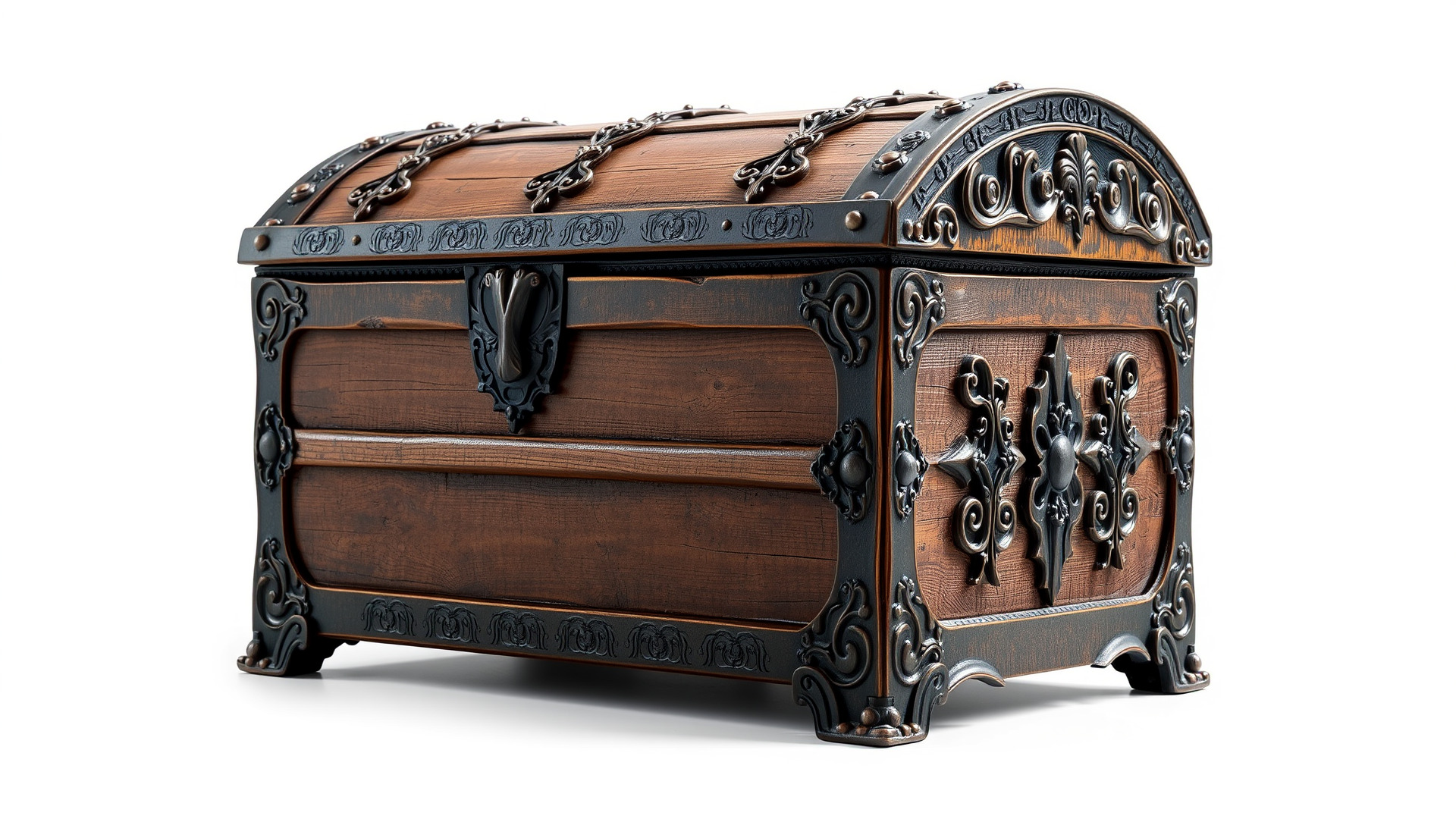Victorian Gothic Treasure Chest with Ornate Iron Carvings Low-poly 3D model_6