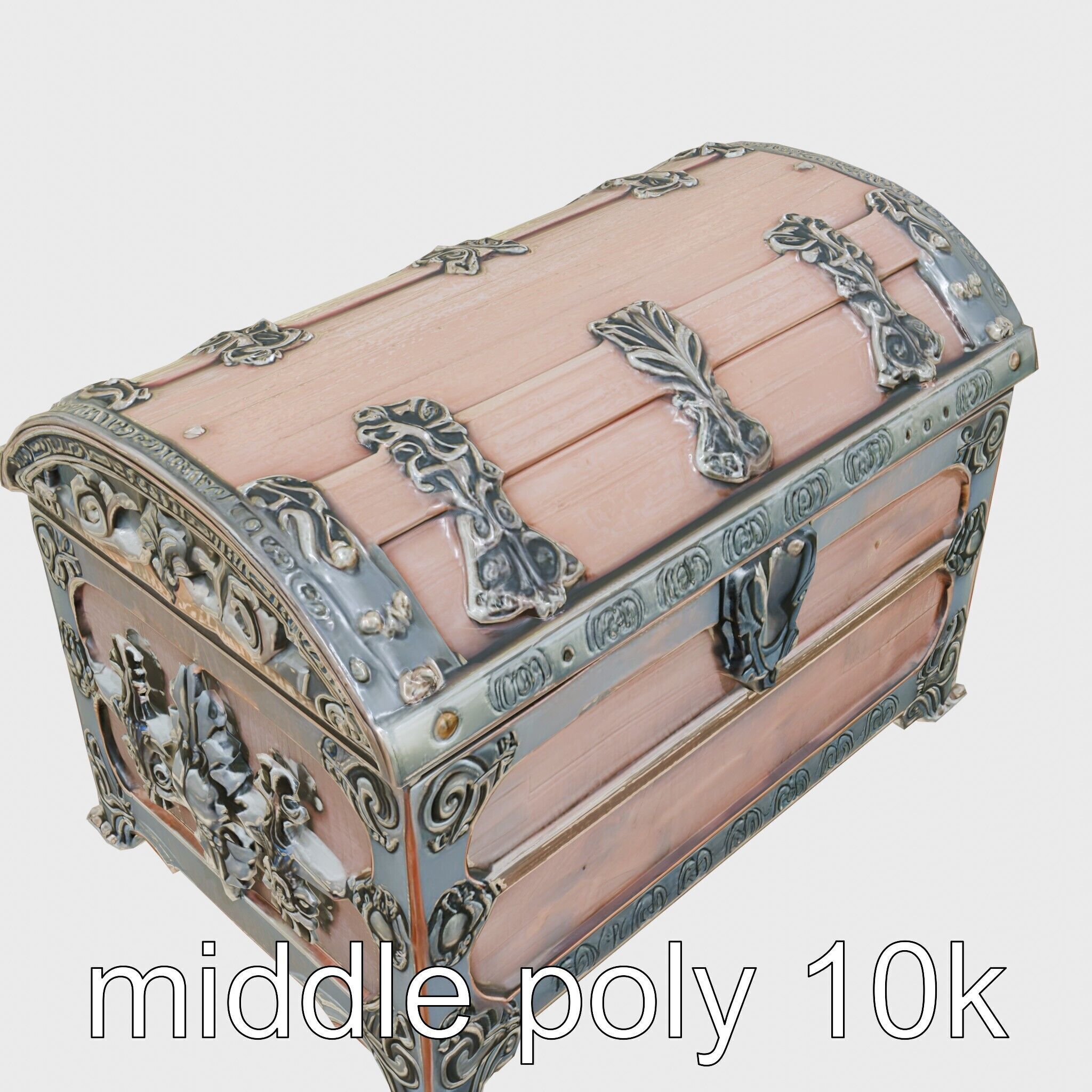 Victorian Gothic Treasure Chest with Ornate Iron Carvings Low-poly 3D model_12