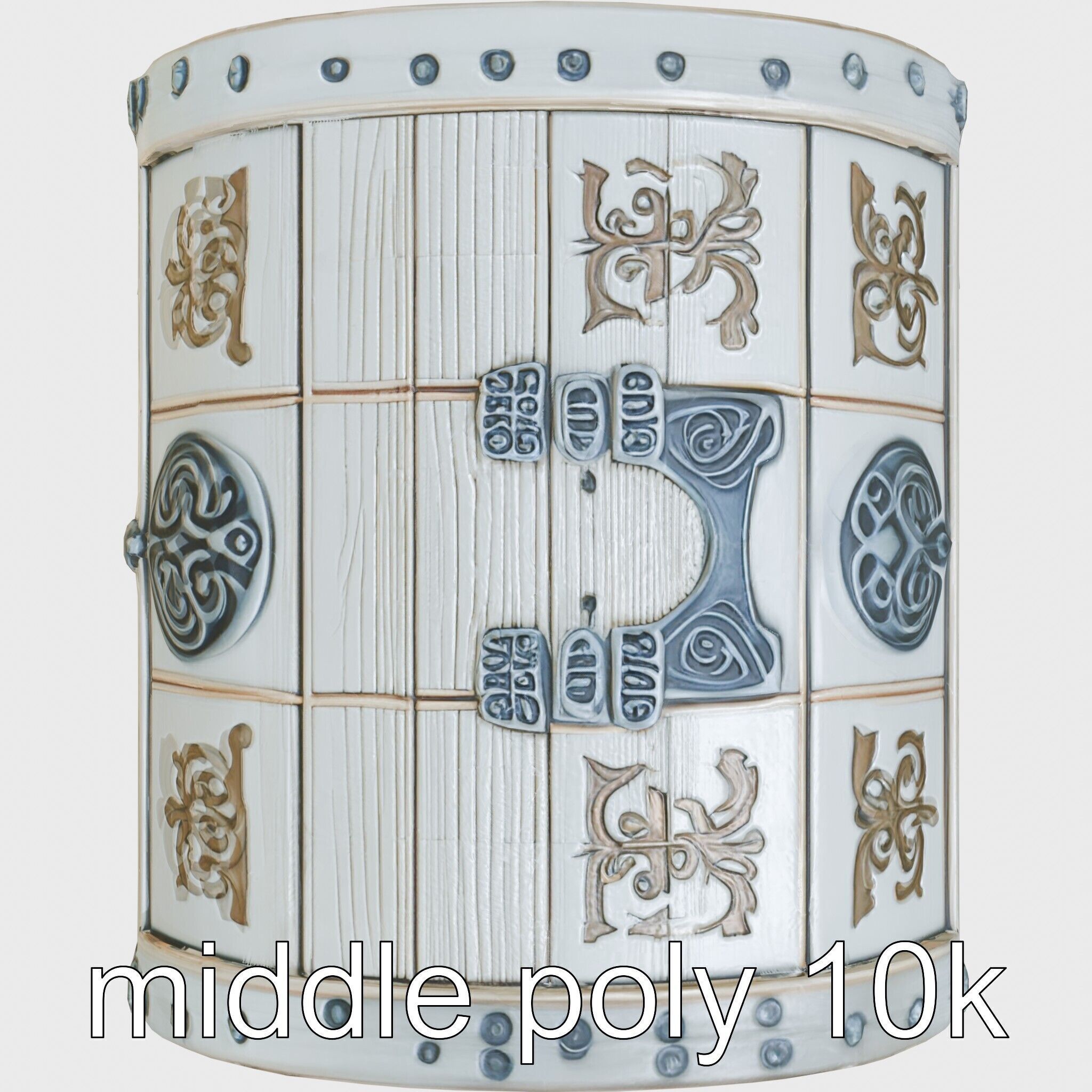 Fantasy Nordic Treasure Chest with Runic Carvings Low-poly 3D model_12